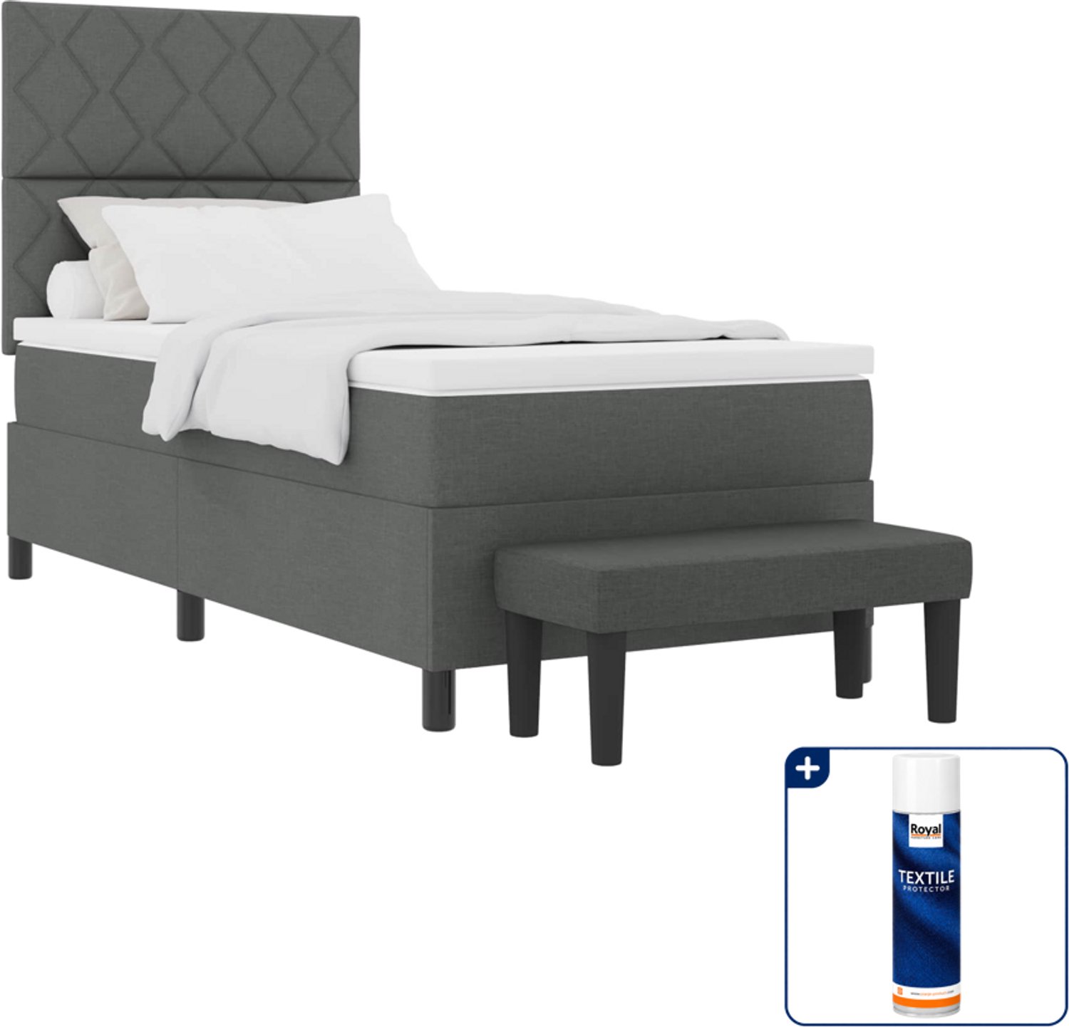 vidaXL boxspringbed - 90 x 190 cm - stof - donkergrijs - Inclusief textielbeschermer 500 ml Blauw