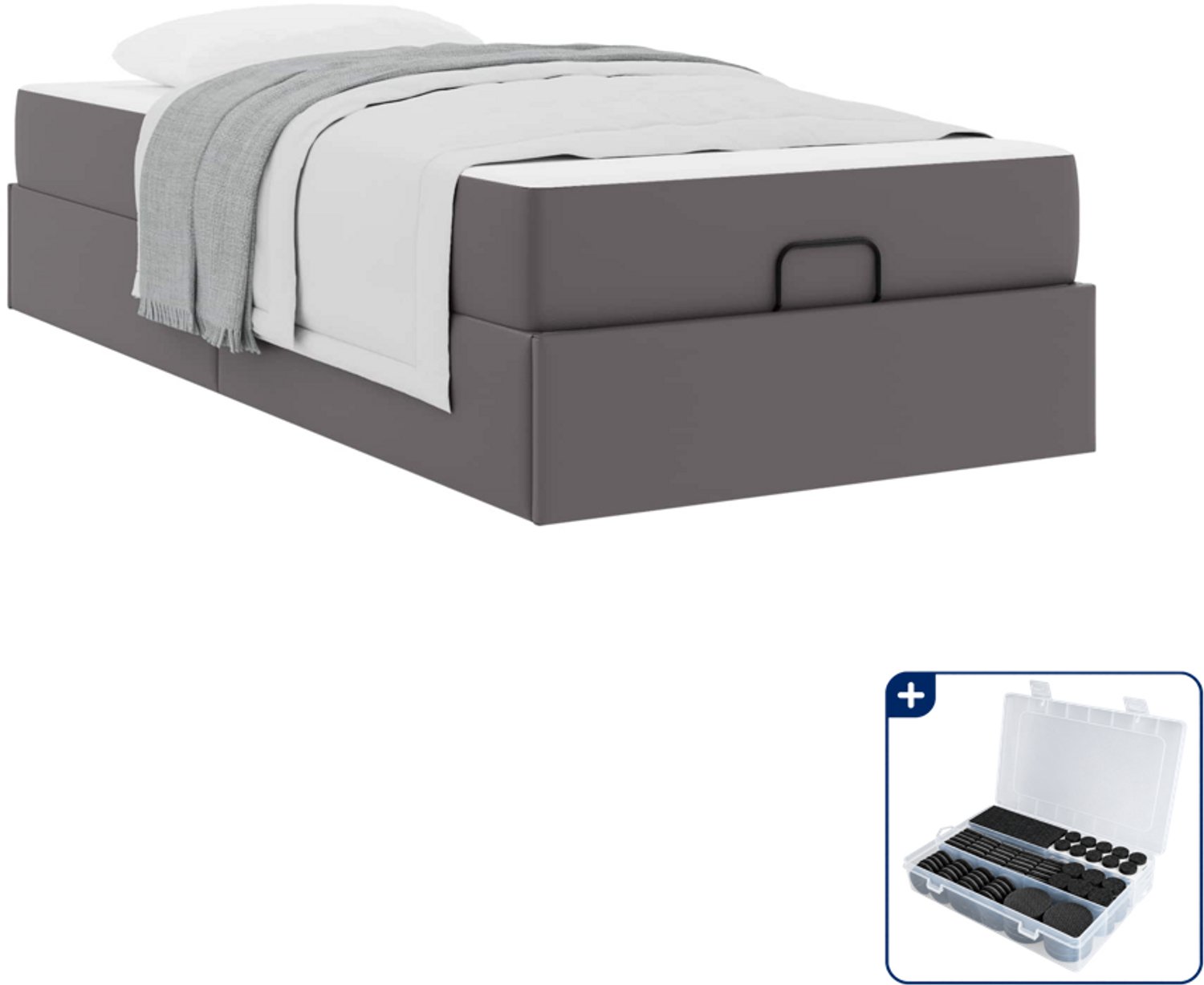 vidaXL Bedframe met matras Anders - 80 x 200 cm - grijs - Inclusief antikrasvilt 177-delig Zwart
