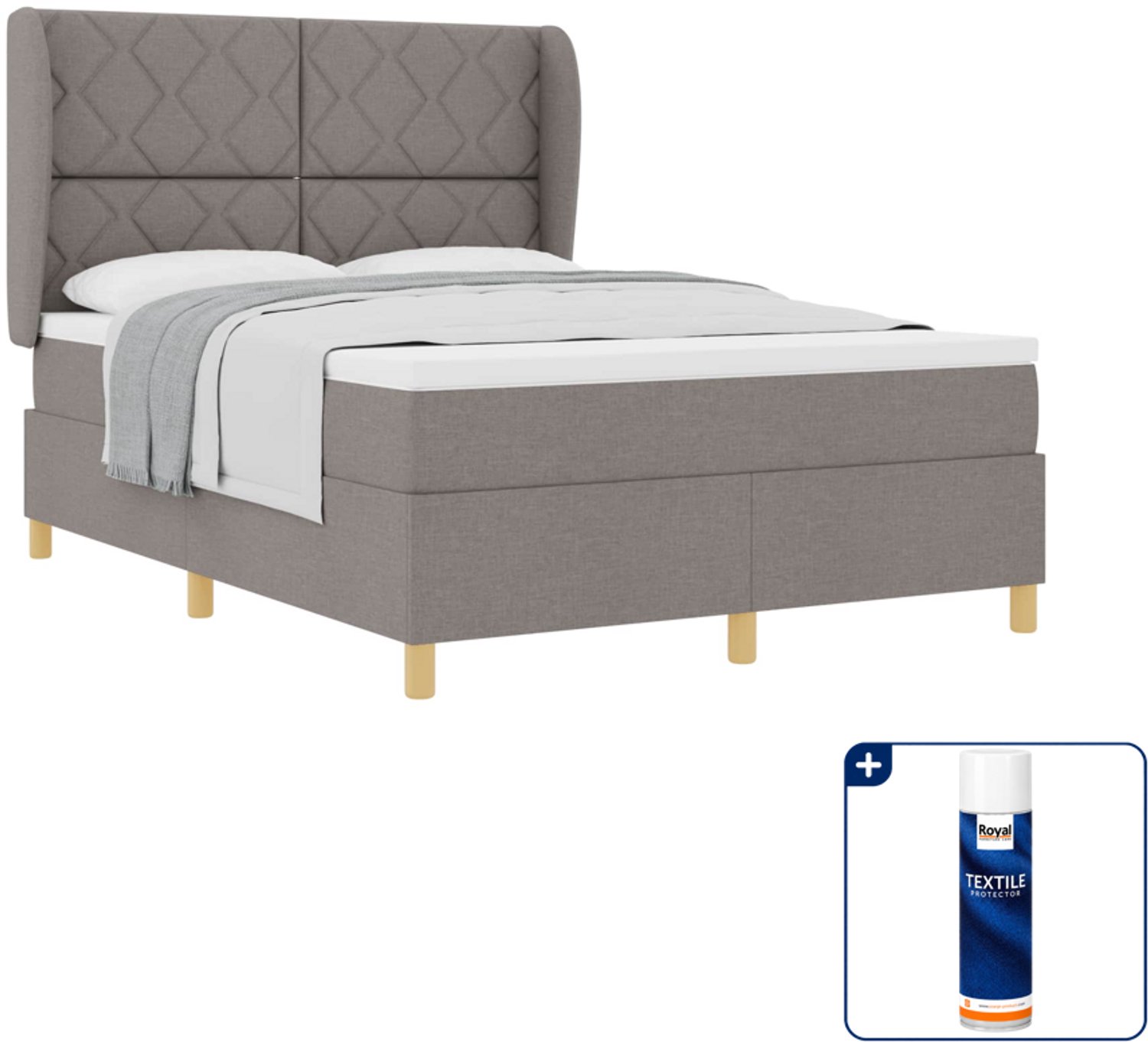vidaXL Boxspringbed - 140 x 190 cm - stof - taupe - Inclusief textielbeschermer 500 ml