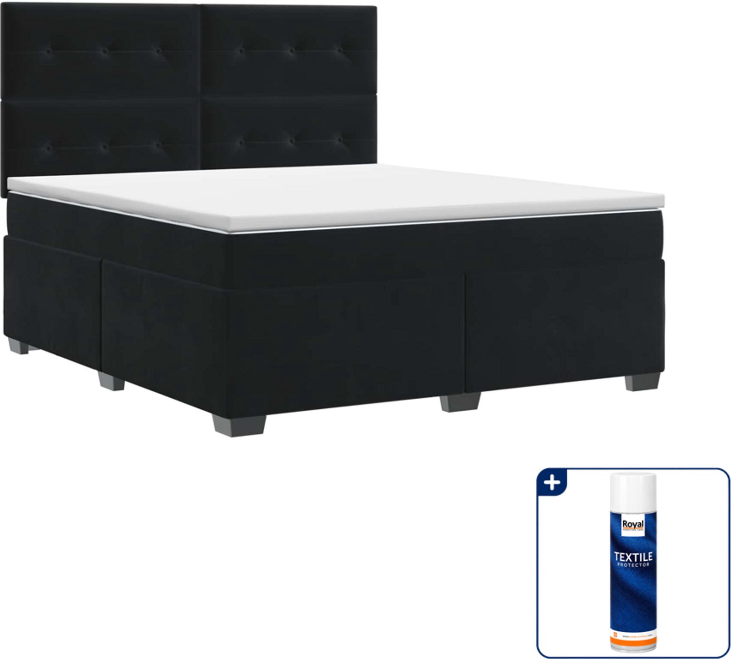 vidaXL boxspringbed met matras - 140 x 190 cm - fluweel - zwart - Inclusief textielbeschermer 500 ml