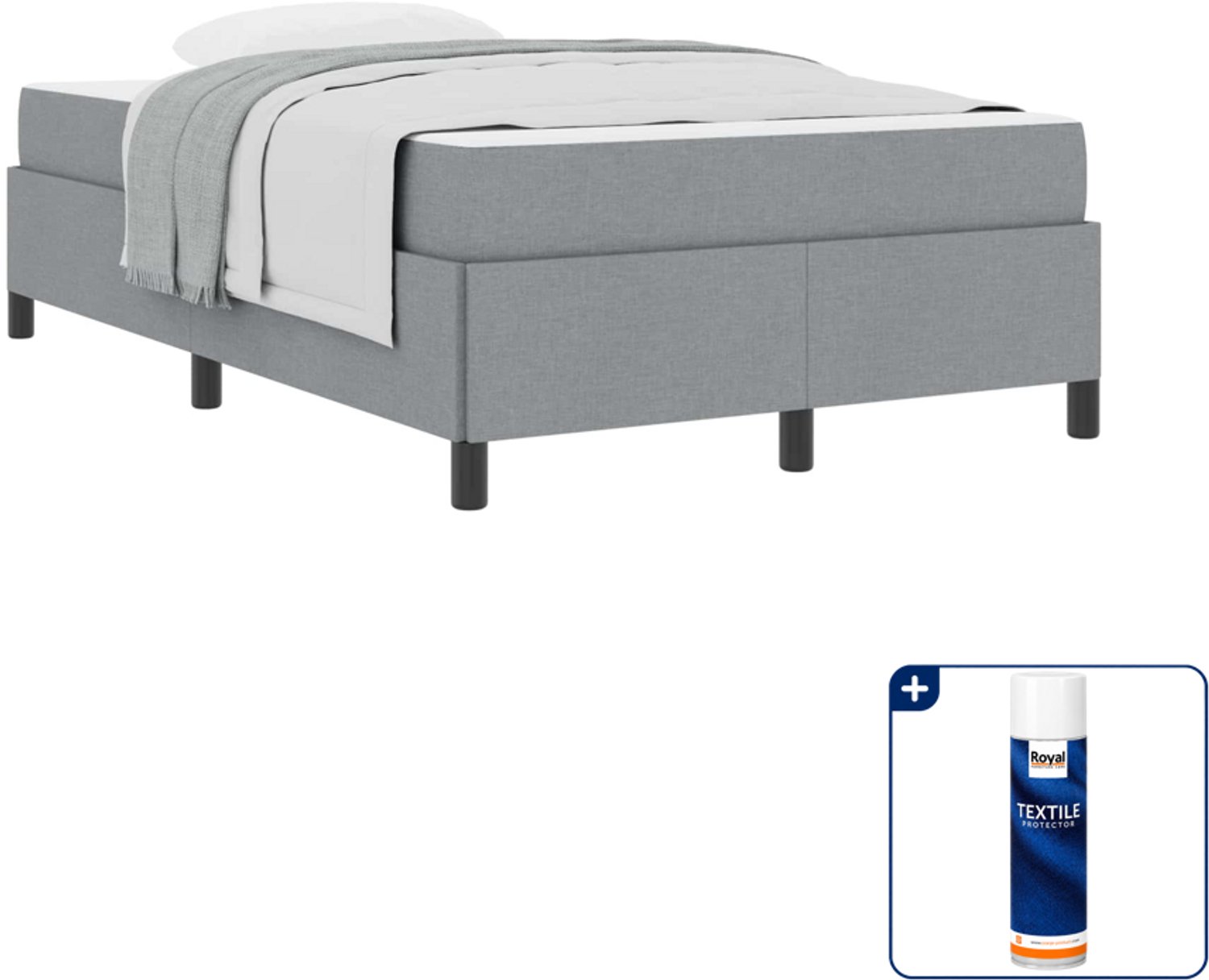 vidaXL boxspringbed - 120 x 190 cm - stof - lichtgrijs - Inclusief textielbeschermer 500 ml Bruin