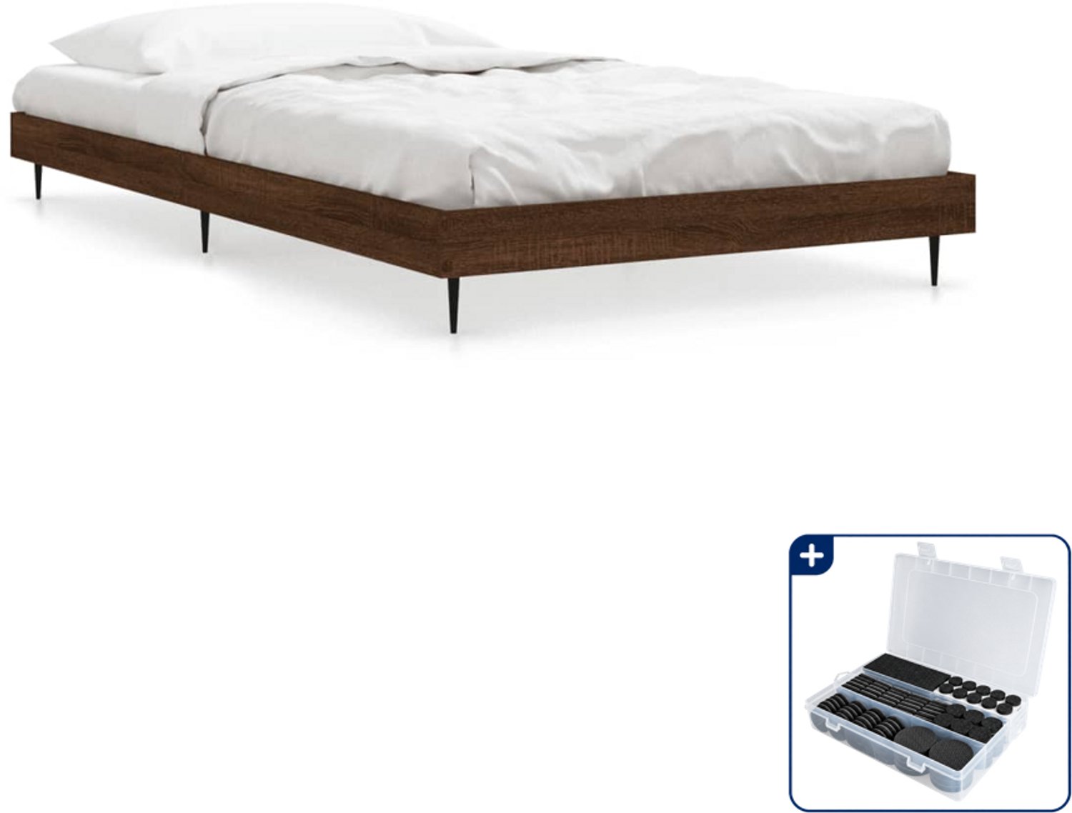 vidaXL Bedframe - 100 x 200 cm - bewerkt hout - bruineiken - Inclusief antikrasvilt 177-delig