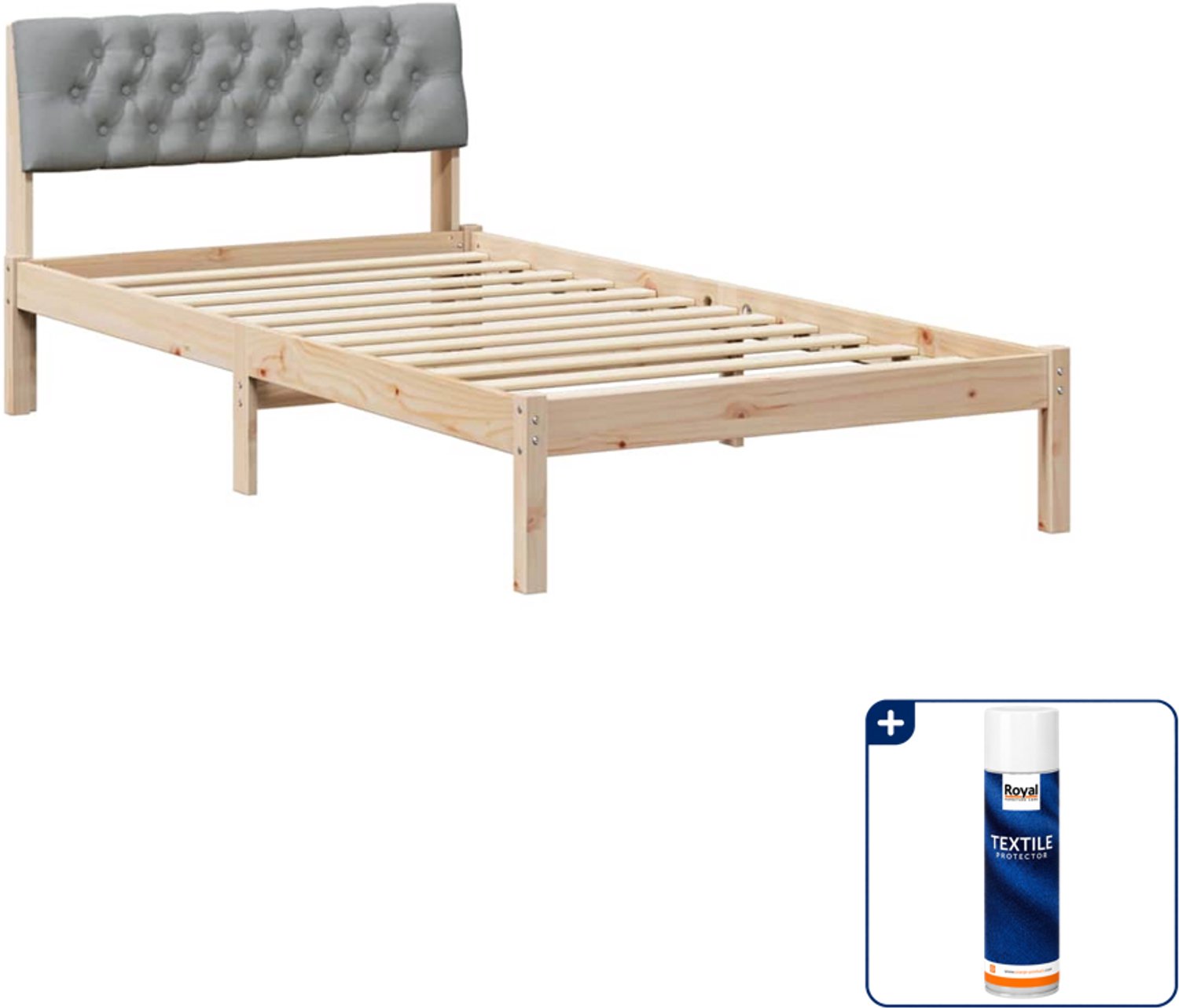 vidaXL bedframe - 100 x 200 cm - massief grenenhout - bruin/grijs - Inclusief textielbeschermer 500 ml