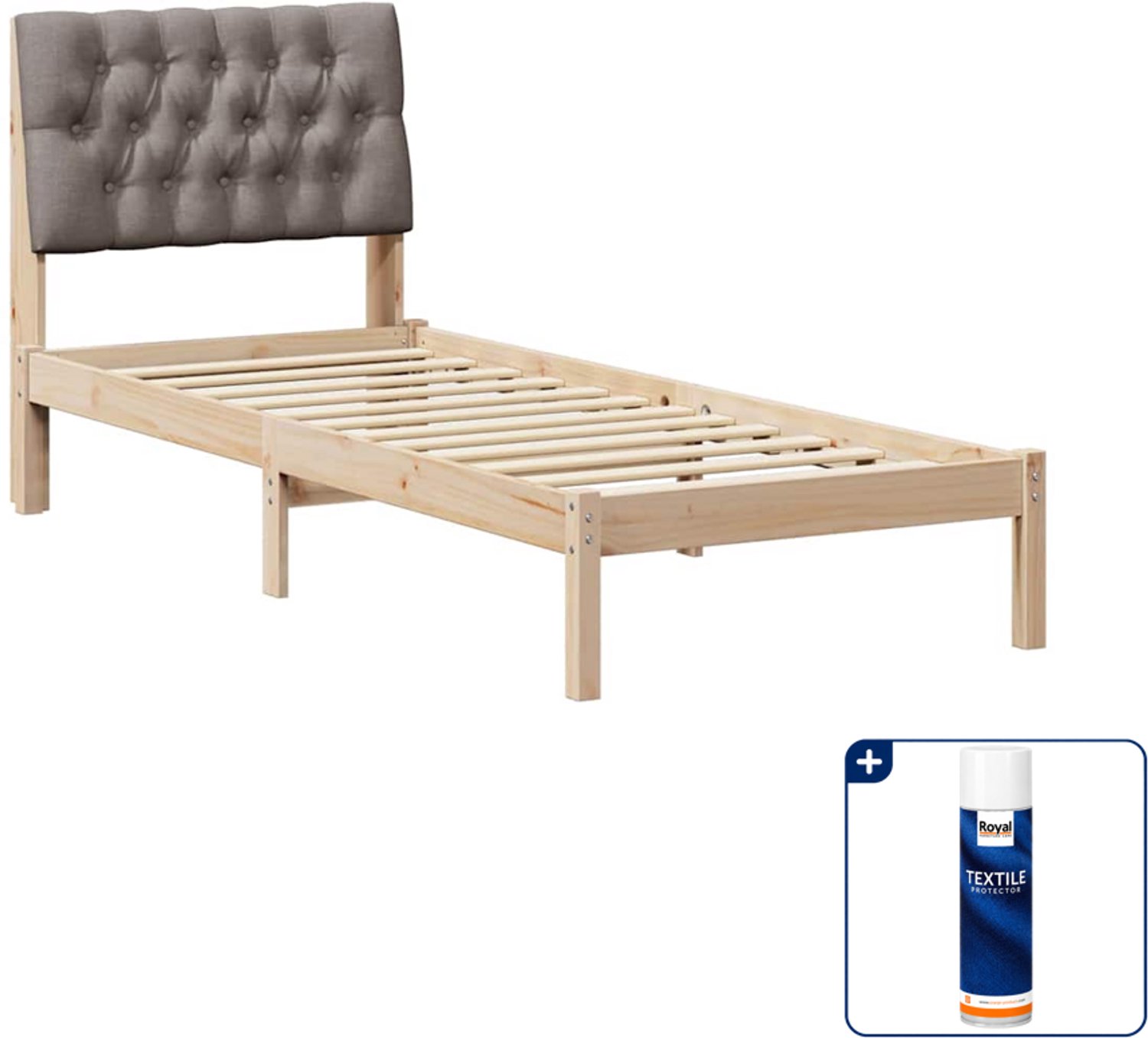 vidaXL bedframe met gestoffeerd hoofdbord - 75 x 190 cm - bruin - Inclusief textielbeschermer 500 ml