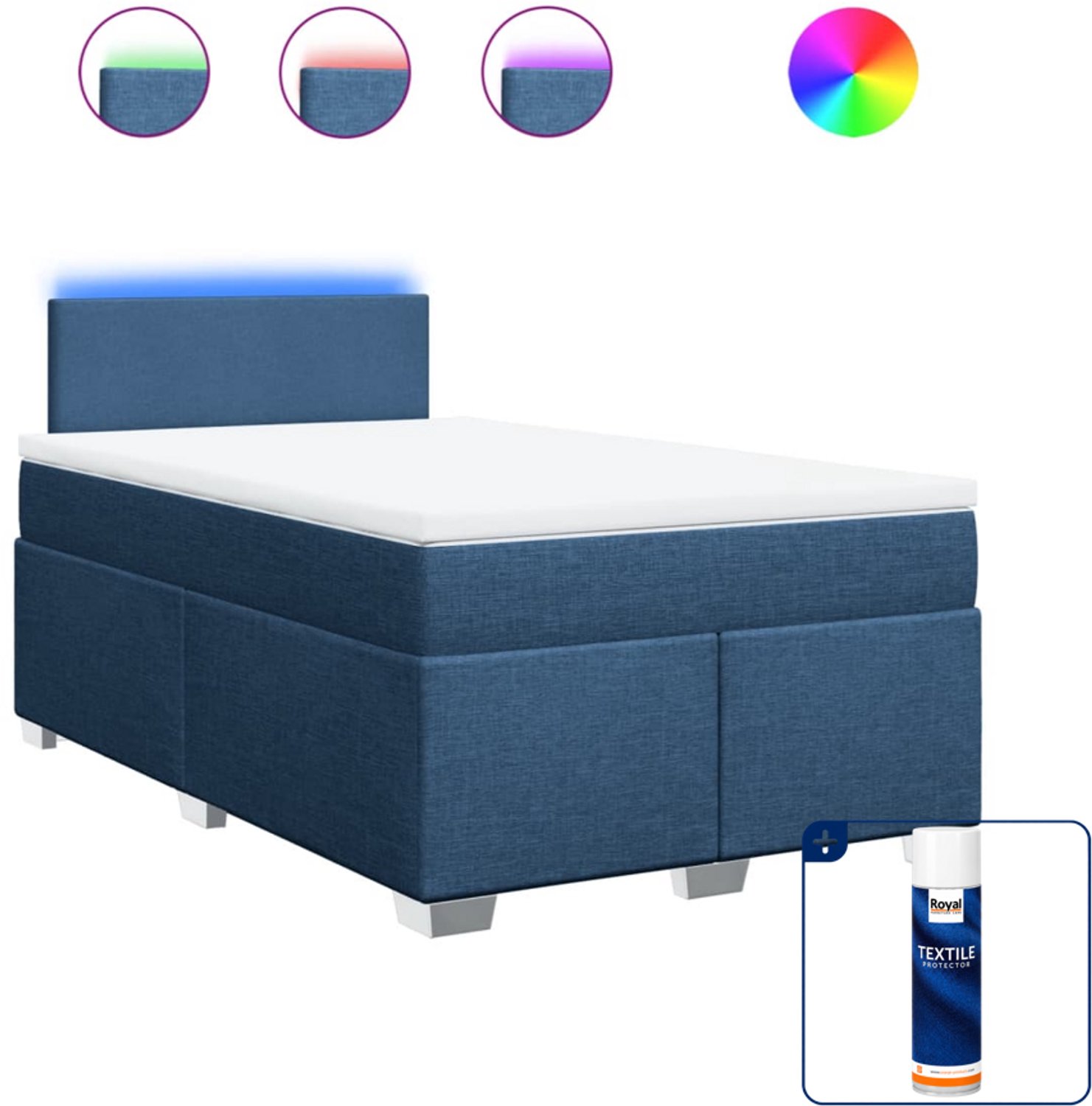 vidaXL boxspring met matras 120 x 200 cm - stof - blauw - Inclusief textielbeschermer 500 ml