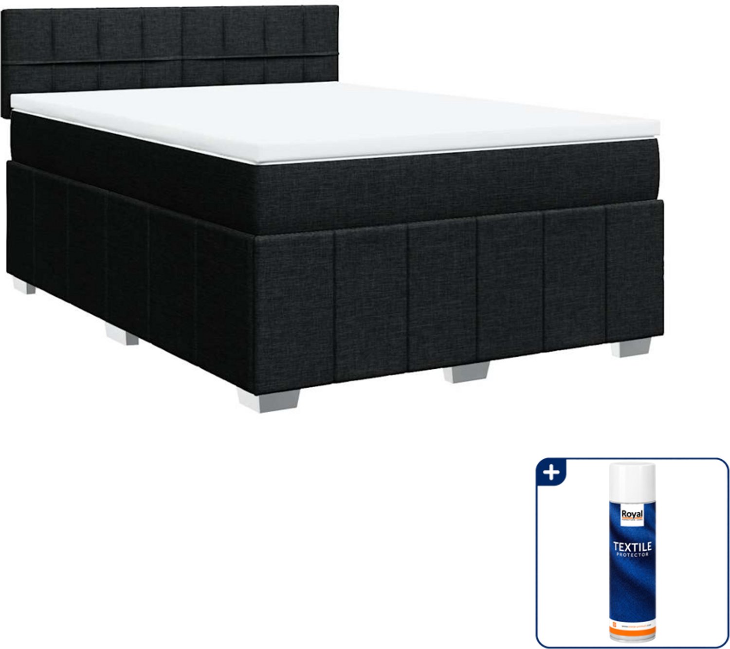 vidaXL boxspring - Small double - 140 x 200 cm - zwart - Inclusief textielbeschermer 500 ml