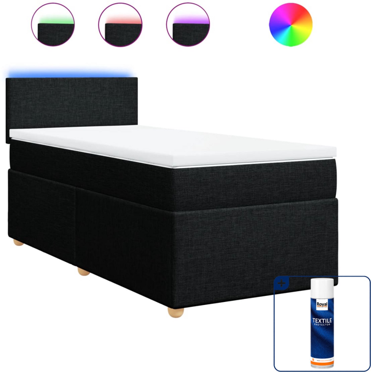 vidaXL boxspring met matras - 90 x 200 cm - stof - zwart - Inclusief textielbeschermer 500 ml