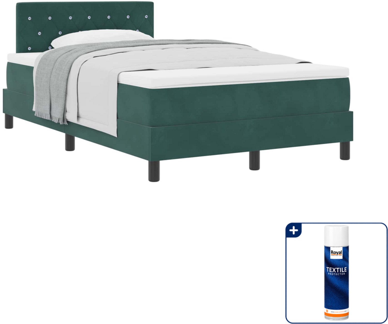 vidaXL boxspringbed met matras - 120 x 200 cm - fluweel - donkergroen - Inclusief textielbeschermer 500 ml