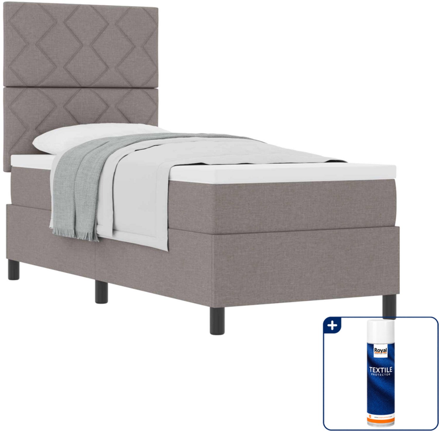 vidaXL boxspringbed - 80 x 200 cm - stof - taupe - Inclusief textielbeschermer 500 ml