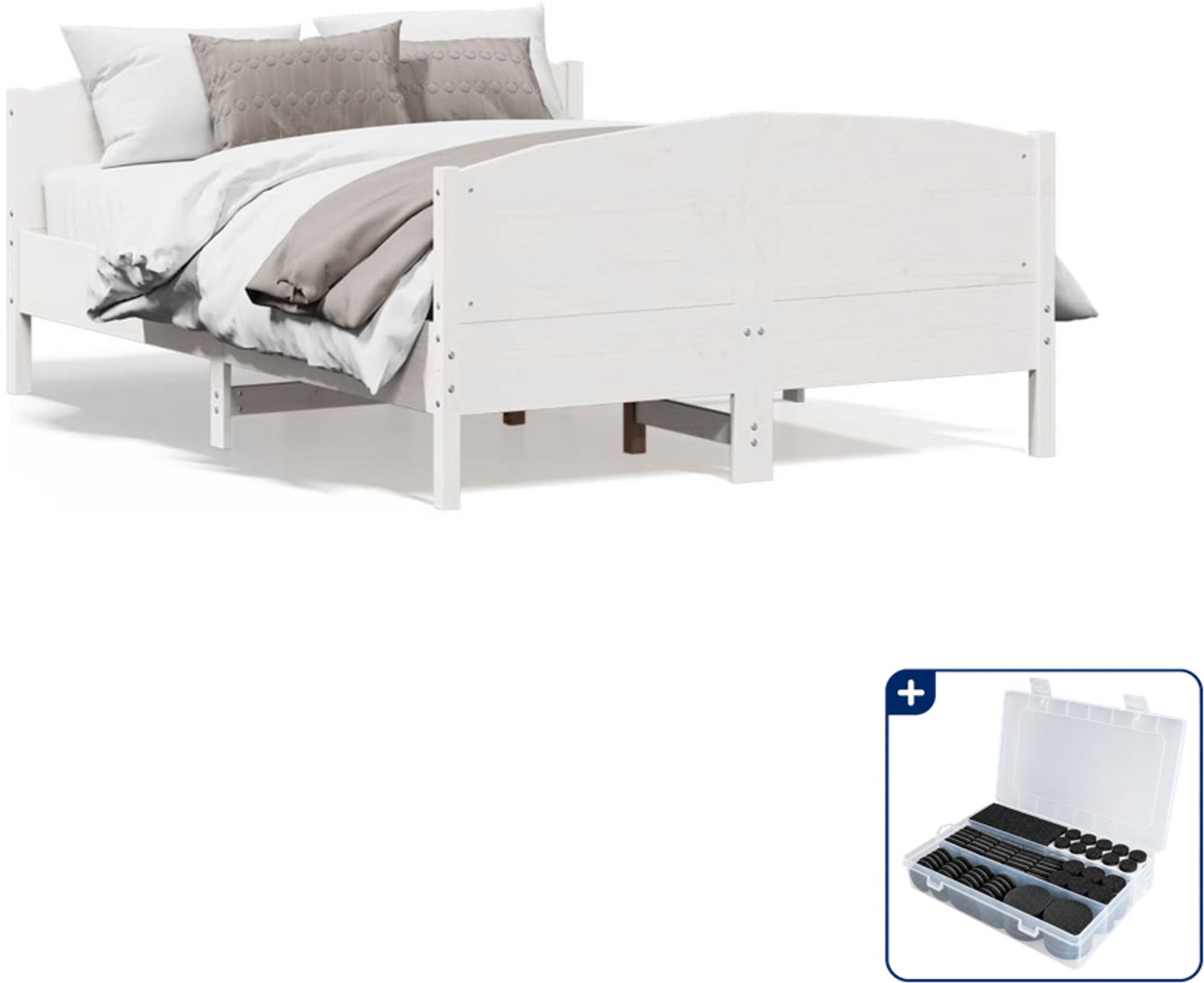 vidaXL bedframe - Small double - 140 x 200 cm - wit - Inclusief antikrasvilt 177-delig