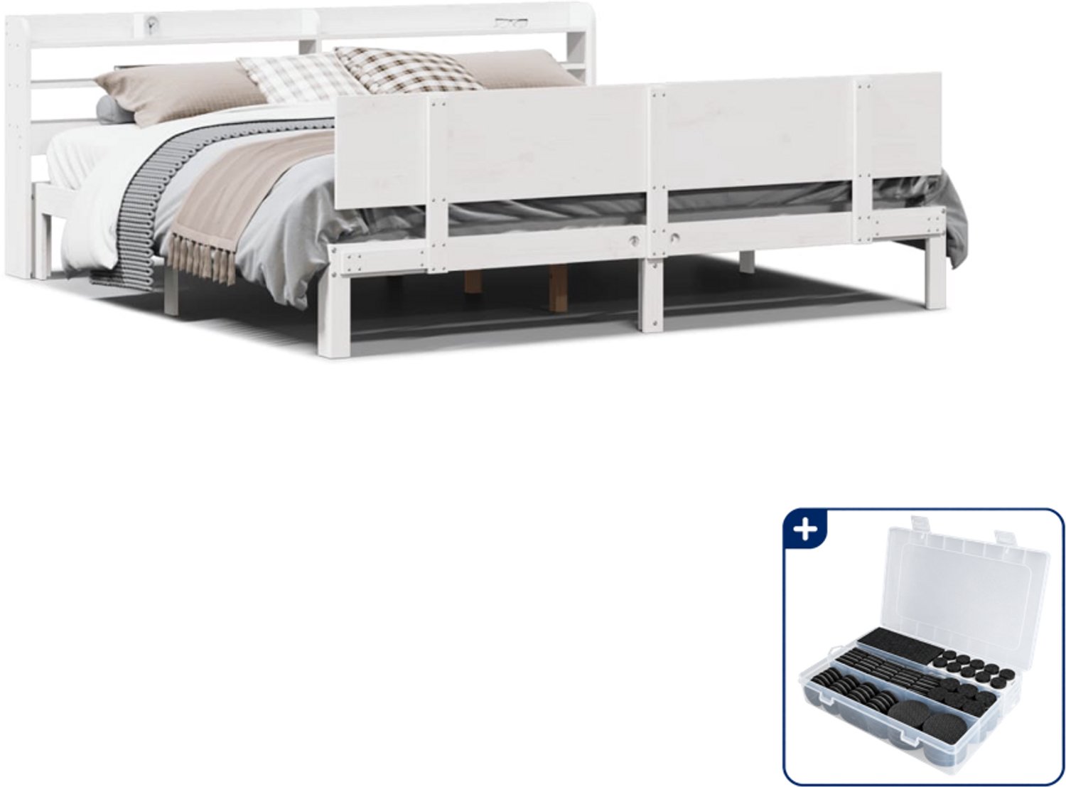 vidaXL bedframe - 200 x 200 cm - massief grenenhout - wit - Inclusief antikrasvilt 177-delig