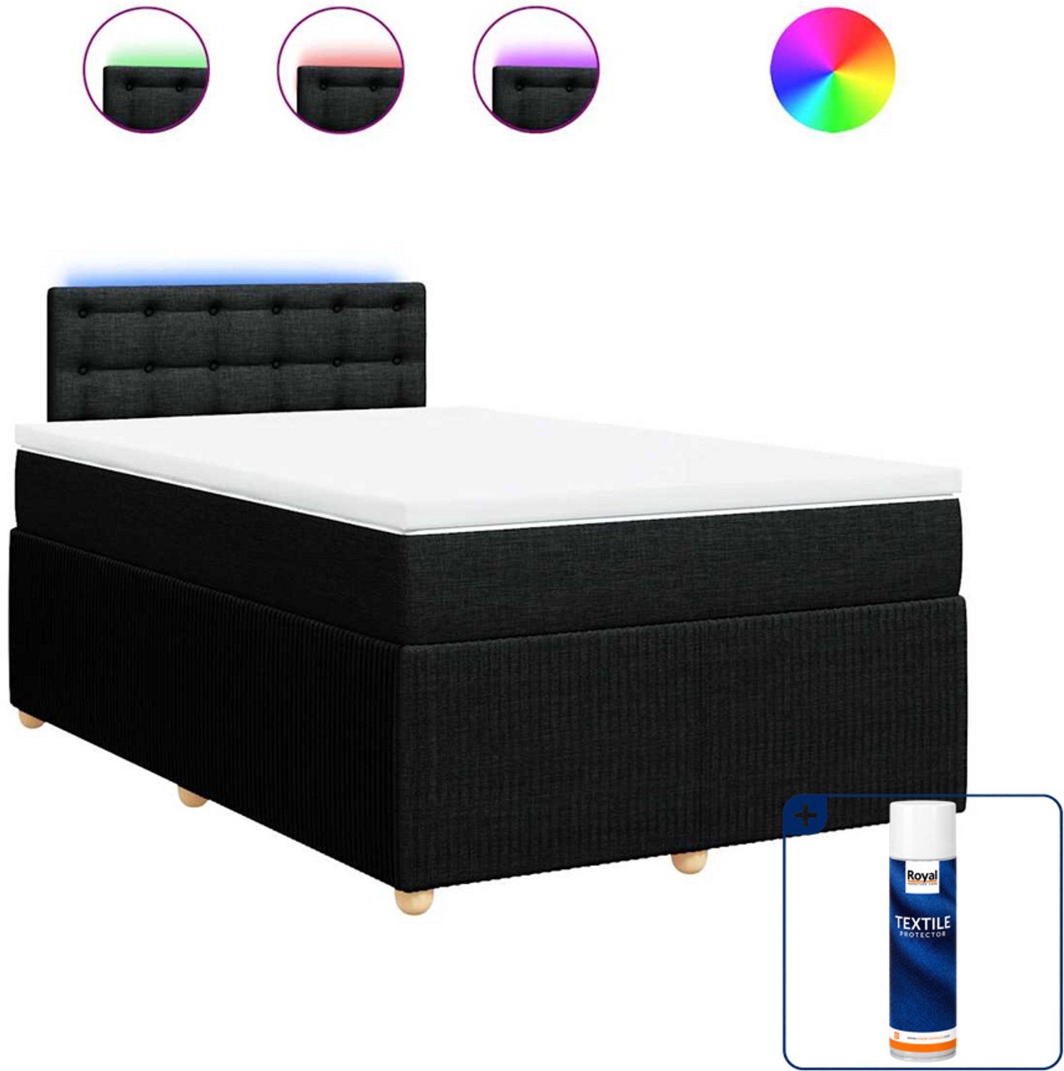 vidaXL boxspring met matras en led - 120 x 190 cm - stof - zwart - Inclusief textielbeschermer 500 ml