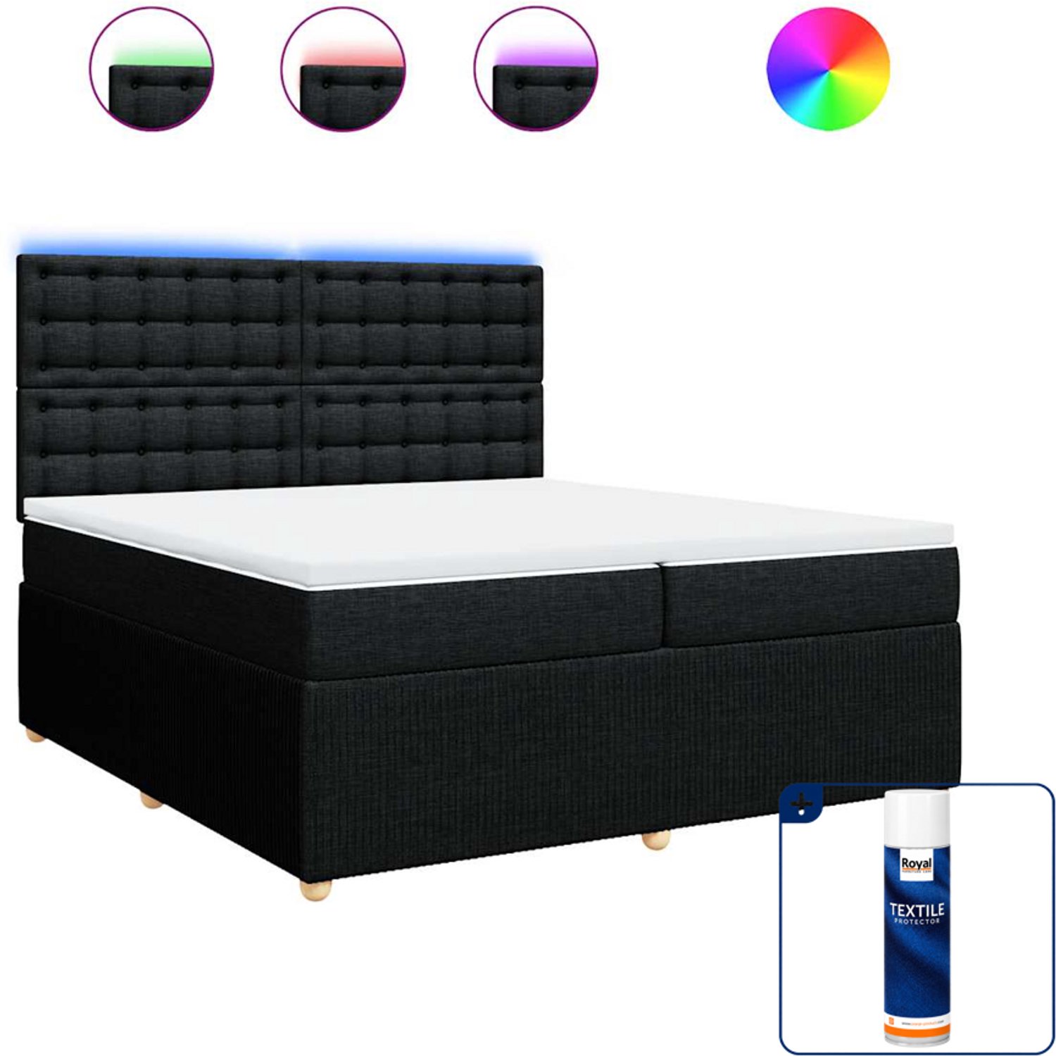 vidaXL boxspring - Super kingsize - 200 x 200 cm - zwart - Inclusief textielbeschermer 500 ml