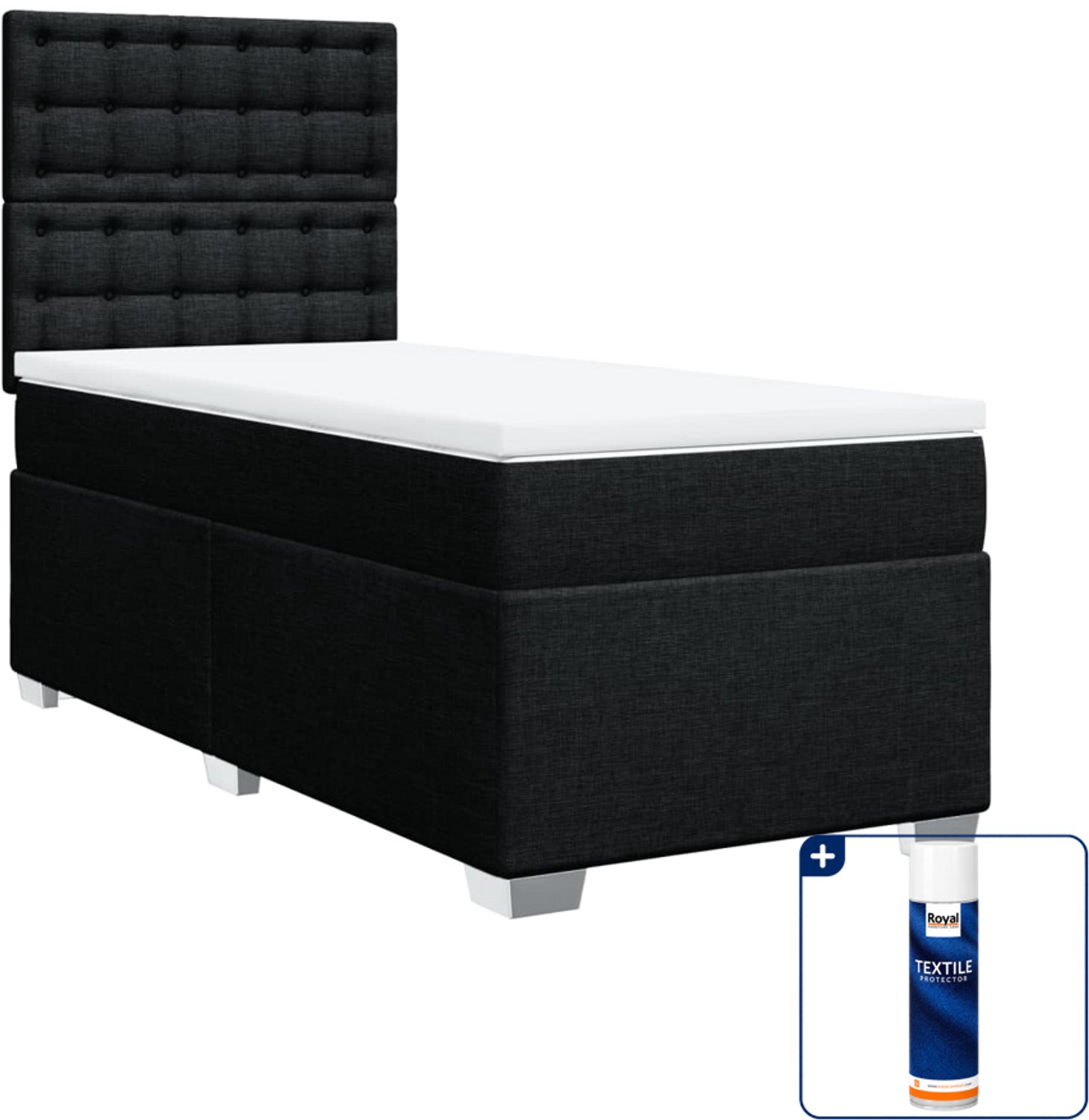 vidaXL boxspring met matras - 80 x 200 cm - stof - zwart - Inclusief textielbeschermer 500 ml