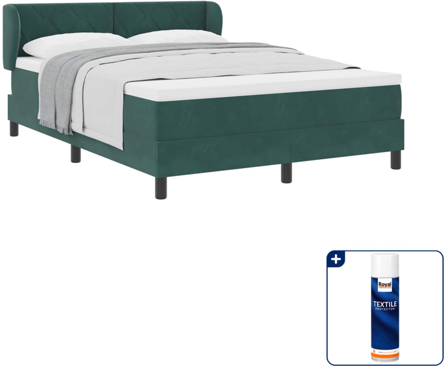 vidaXL Boxspringbed Small double - 140 x 200 cm - donkergroen - Inclusief textielbeschermer 500 ml