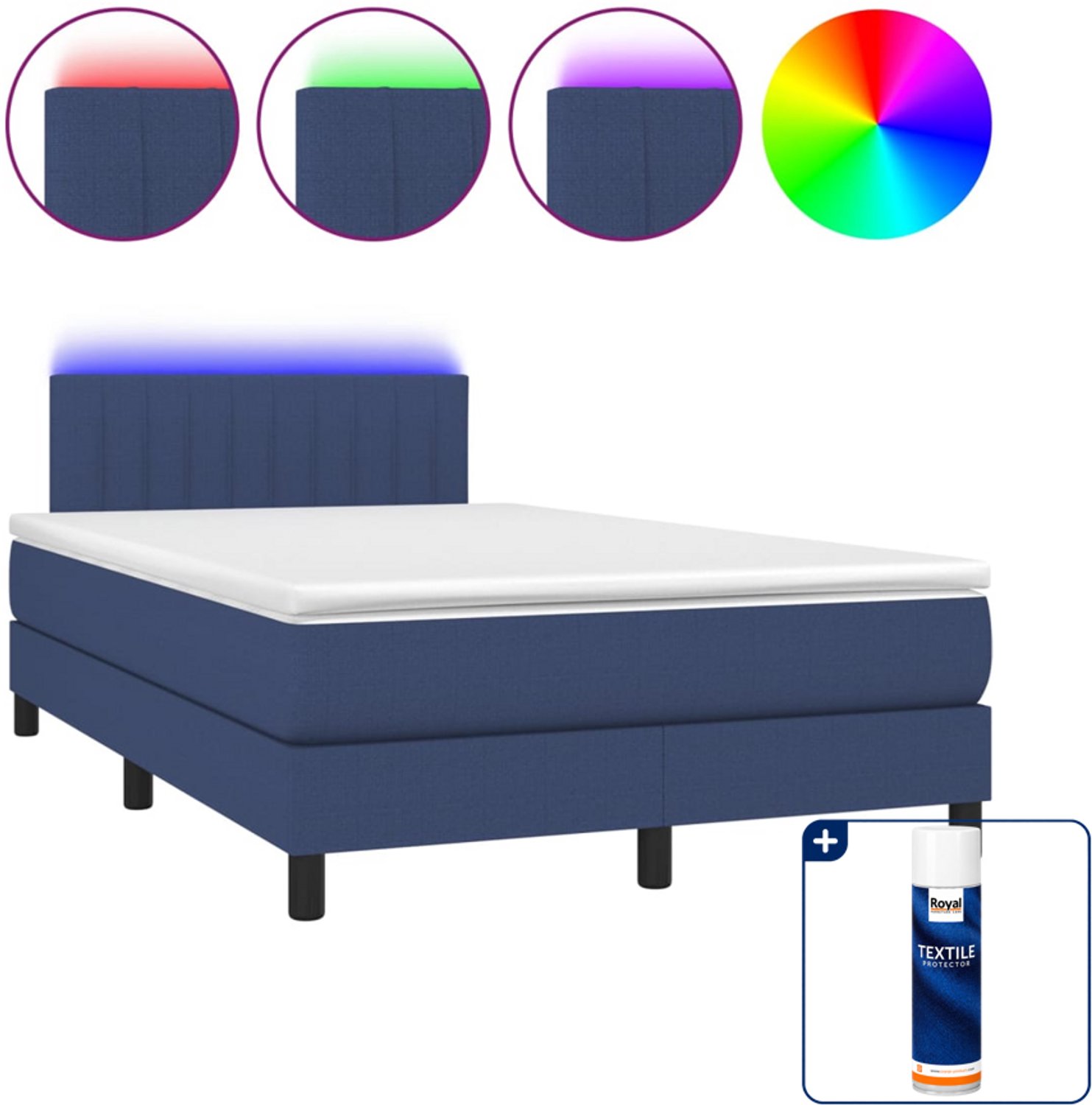 vidaXL Boxspring met matras en LED - 120 x 190 cm - blauw - Inclusief textielbeschermer 500 ml
