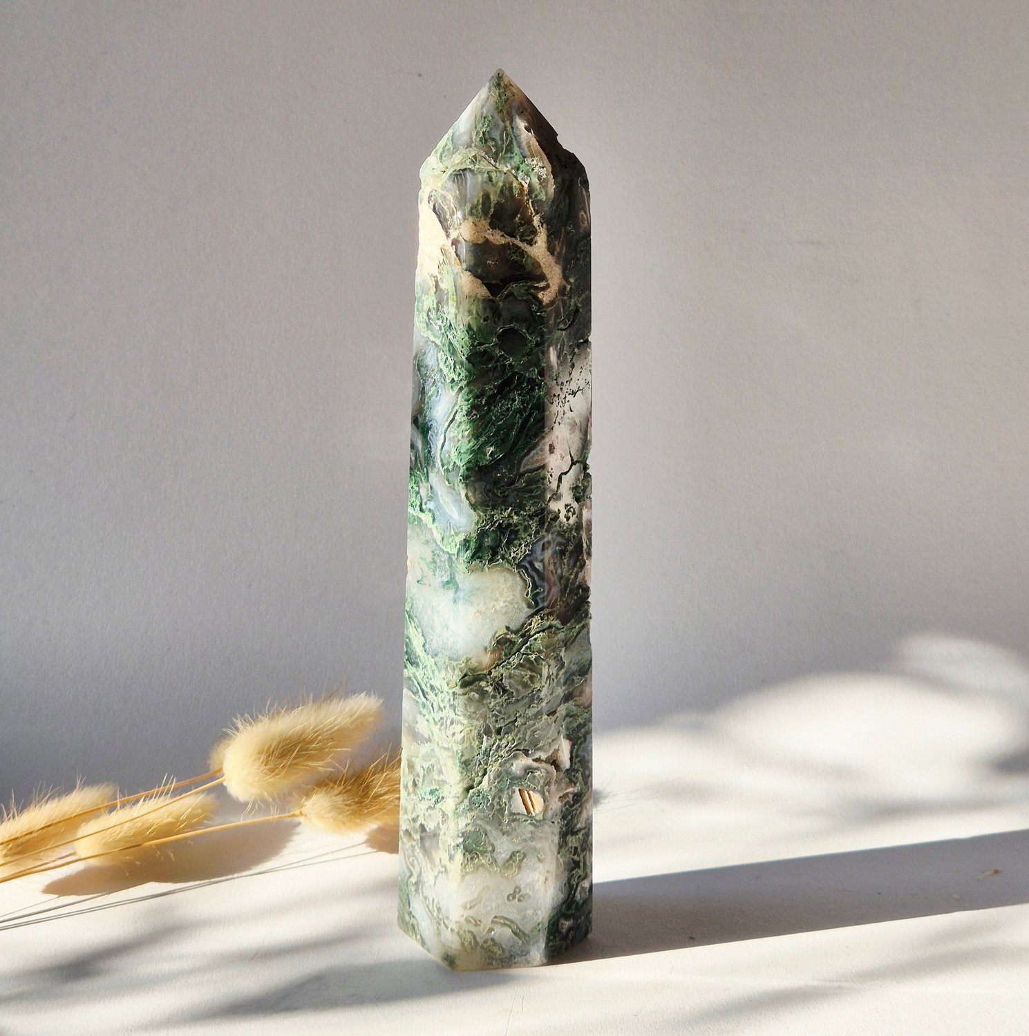 Moonlight Gemstones Mosagaat Toren XXL – 22,5cm 622g | Uniek Exemplaar Meerkleurig