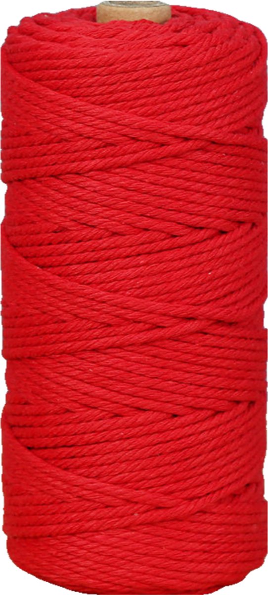 Macramétouw 3 mm x 100 m, natuurlijk katoenen draad voor wanddecoratie, plantenhangers, boho-decoratie,felrood