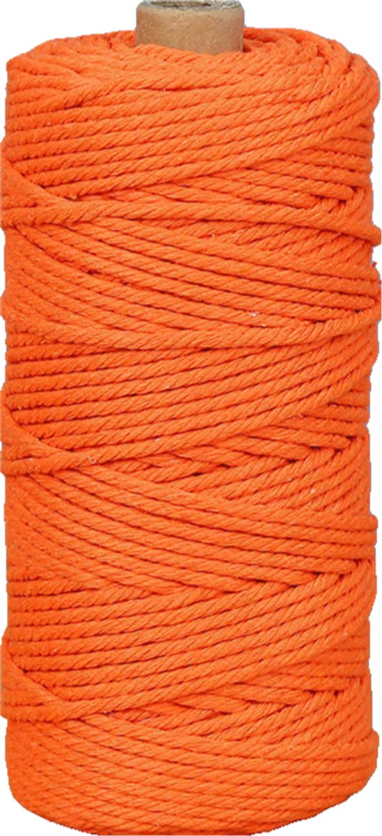 Macramétouw 3 mm x 100 m, natuurlijk katoenen draad voor wanddecoratie, plantenhangers, boho-decoratie,oranje kleur