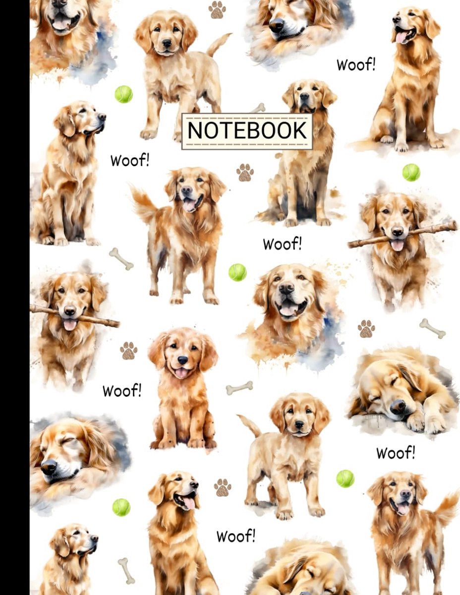 Golden Retriever Notebook: Dog Journal Notebook for Kids, Teens, and Adults 8.5 x 11 Wide Ruled - ShopVlot