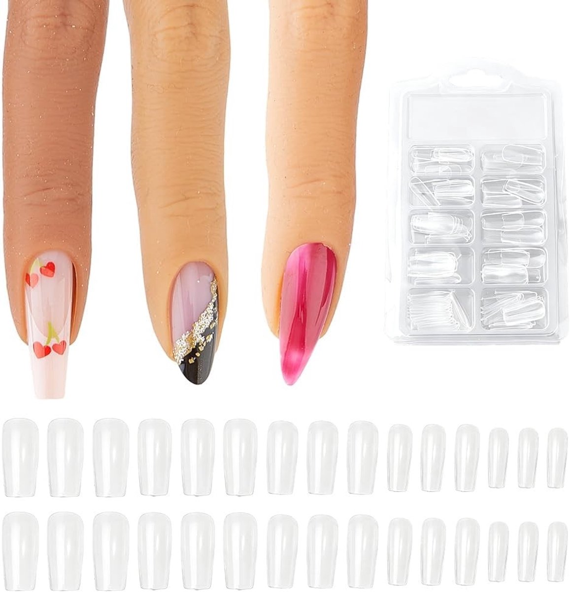 3 stuks zachte siliconen nagelkunst oefenvingers in 3 kleuren met 96 nageltips voor flexibele nageltraining en salonaccessoires