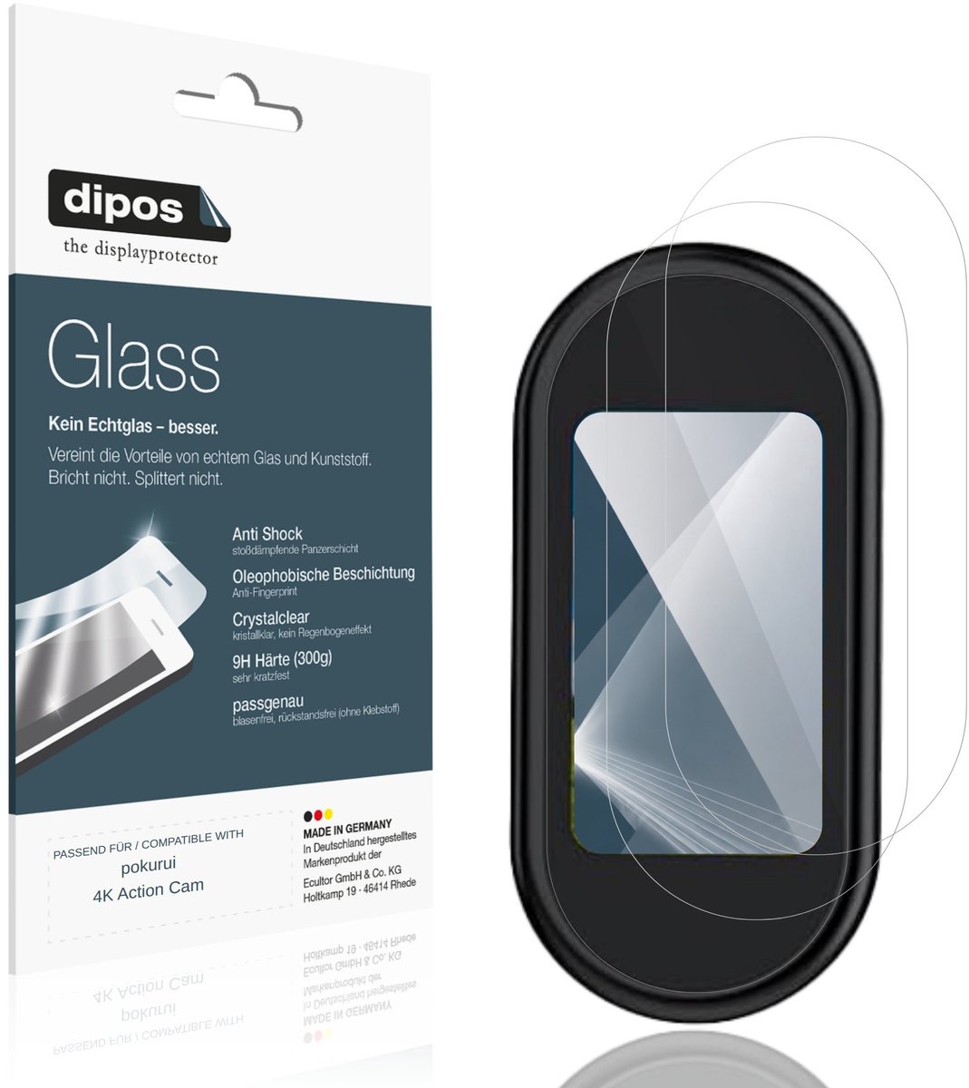 dipos – 2x Pantserfolie geschikt voor pokurui 4K Action Cam | 9H Screenprotector
