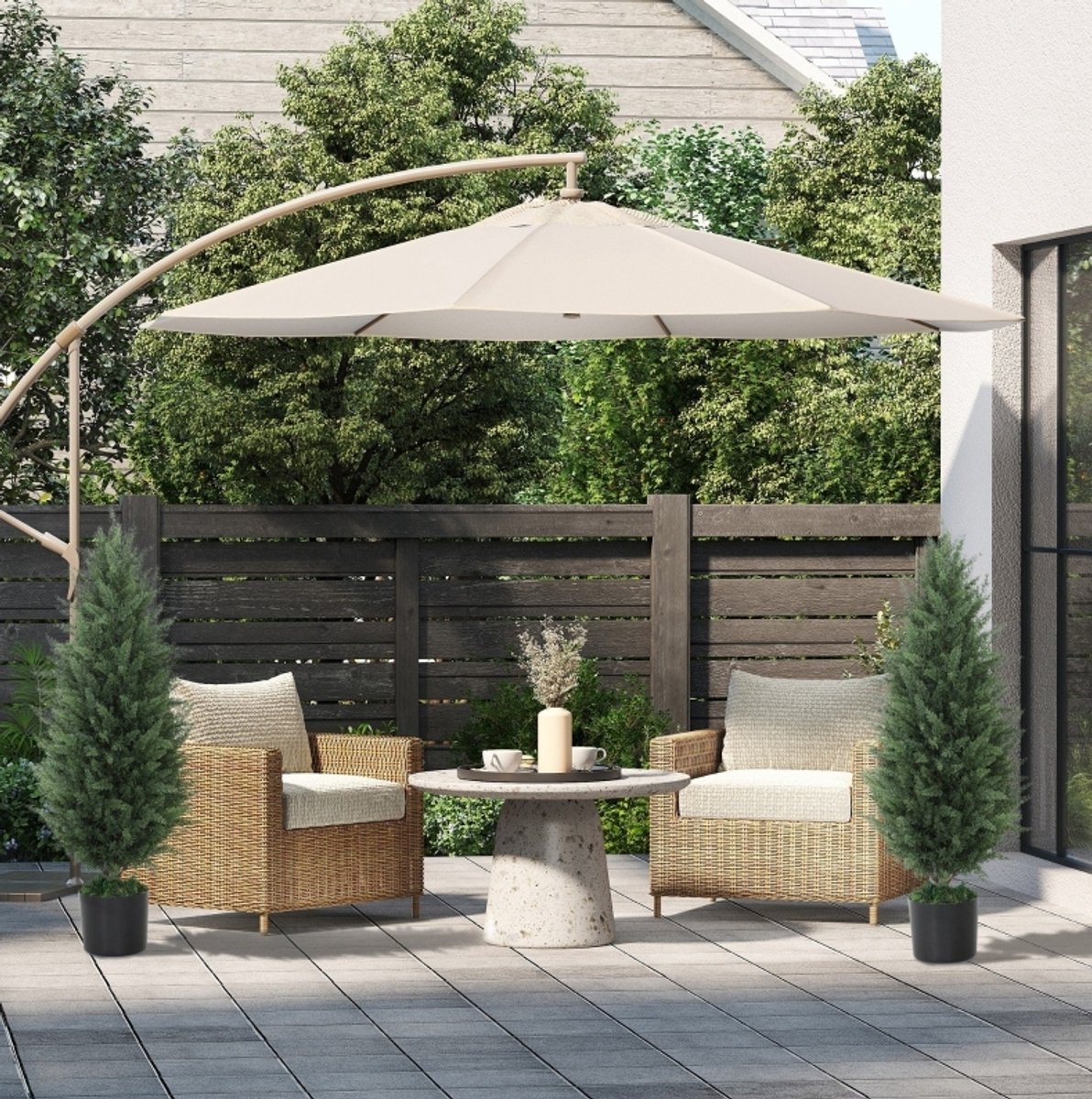 MODFU - Kunstplant - Cypres - 2-Delige Set - 90 Cm - In Pot - Buiten