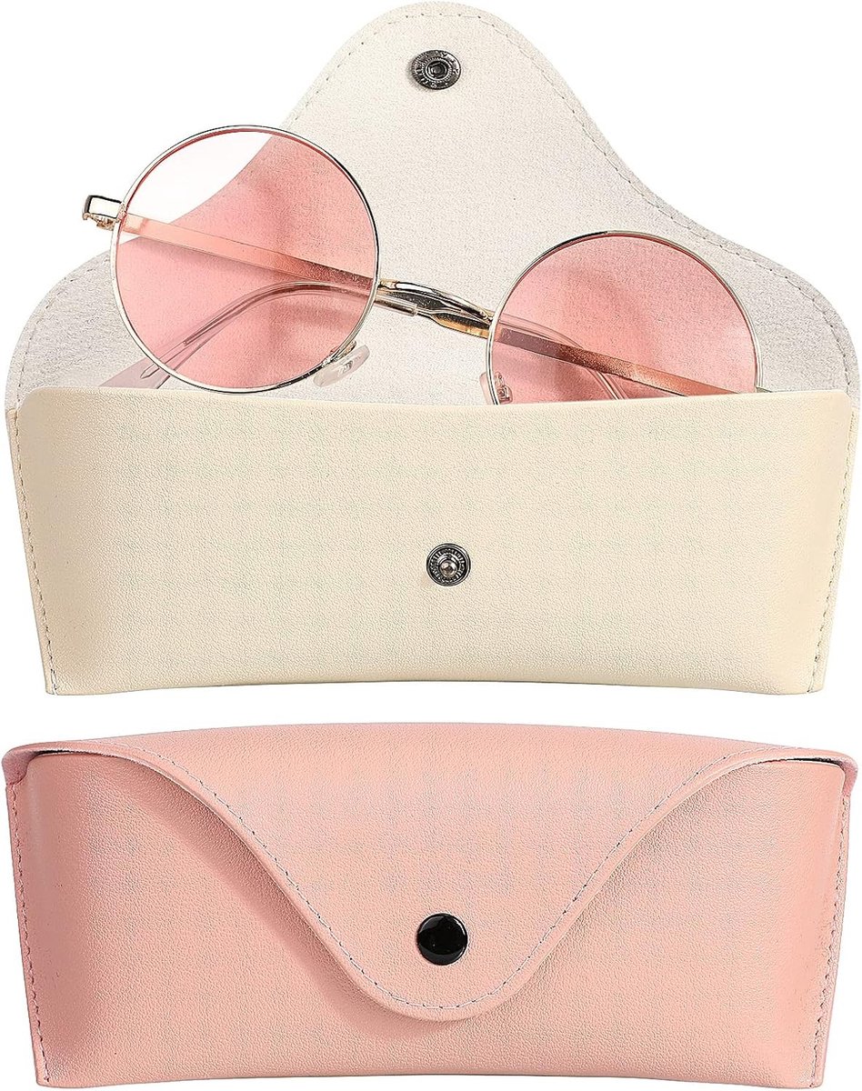 Lederen brillenkoker 2 Pack, PU lederen draagbare reisset voor brillen en zonnebrillen, zachte etui en houder voor bescherming en transport