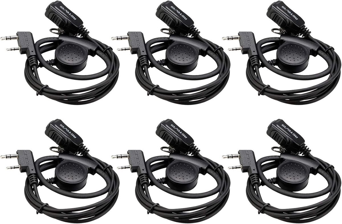 Draadloze Walkie Talkie Hoofdtelefoon met Microfoon, Verstelbare D-Vorm, Geschikt voor RT24, RT27, UV-5RA en Meer (6 Stuks)