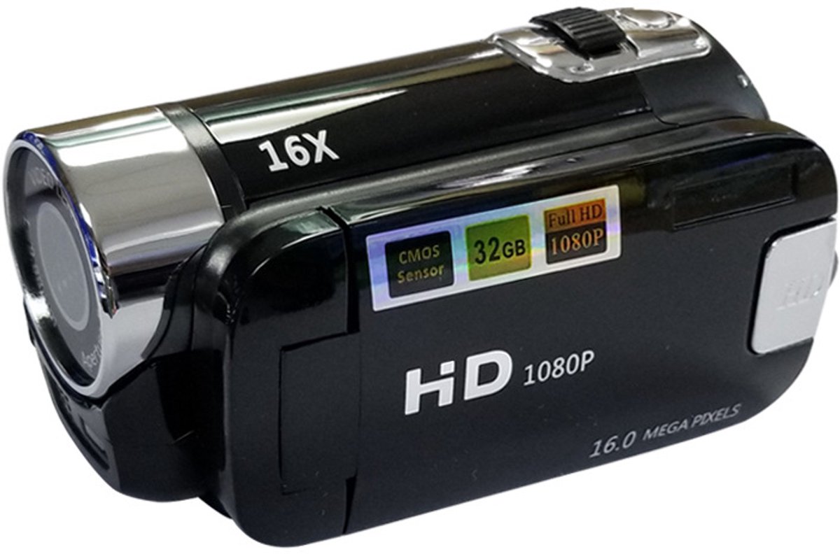 Videocamera-camcorder, 16x 1080P 30FPS Vlogging-camerarecorder met 2,7-inch TFT-draaibaar Scherm, Invullicht, Ingebouwde Luidspreker, voor Reizen, Bruiloft (Zwart)