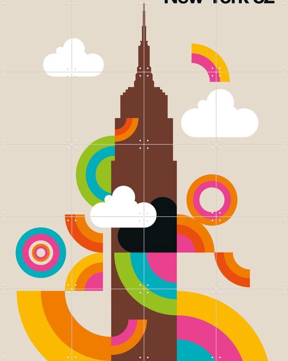 IXXI New York 82, Bo Lundberg - 80 x 100 cm - Gratis ophangtool - Grote wanddecoratie en posters - Geometrische Kunst, Illustraties, Kleurrijk, Pop