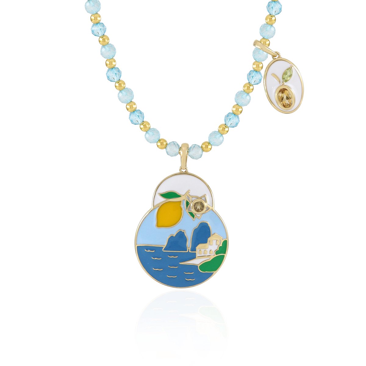 Cavill - Zilveren Halsketting Verguld Sterling Zilver - Citrien Ovaal 0,45 ct - Topaas & Peridoot - Handgemaakt - Elegante Damesketting