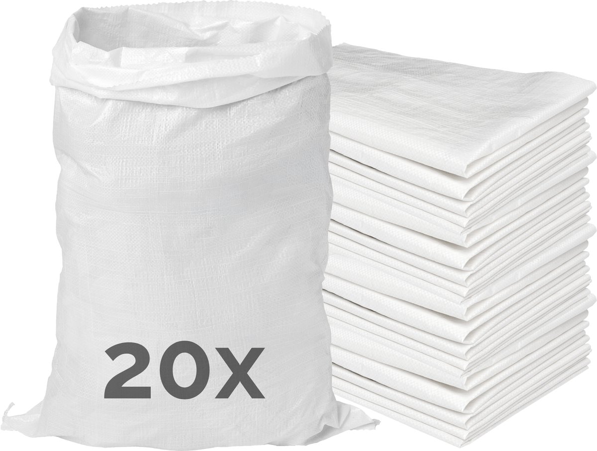 Garronda 85 x 50 cm 20 stuks Zandzakken Puinzakken Geweven Zakken Wit GD-0258