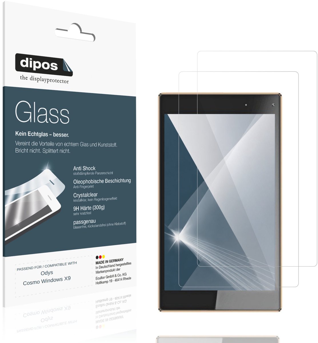 dipos – 2x Pantserfolie geschikt voor Odys Cosmo Windows X9 | 9H Screenprotector