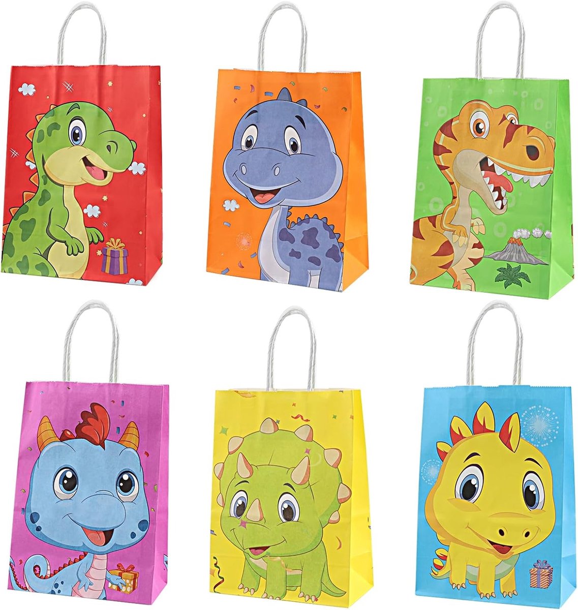 12 Kinderfeestjes Tassen met 6 Verschillende Dinosaurussen Motieven - Perfect voor Verjaardagen, Halloween en Feestjes, Ideaal als Cadeautassen voor Kinderen