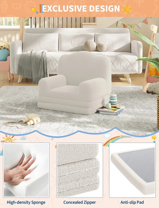 HiMISS Kinderstoel teddy - kinderleesstoel - Omvormbare peuterbank - Kinderfauteuil - Kindersofa - 58x45x50 cm - Kroon - Wasbaar - Groen van HiMISS — afbeelding 3