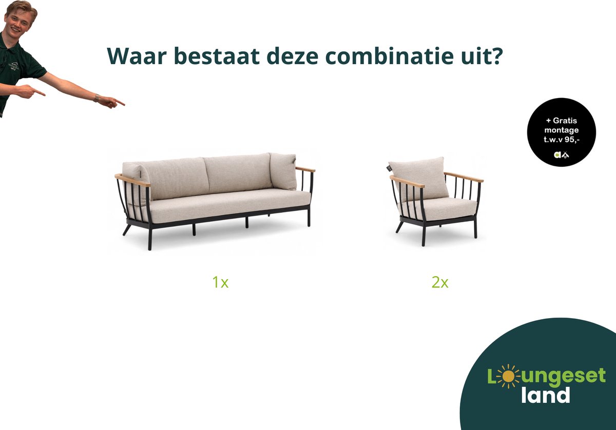 Apple Bee Condor Loungeset Nr. 10 Premium - 3-delig - Black
