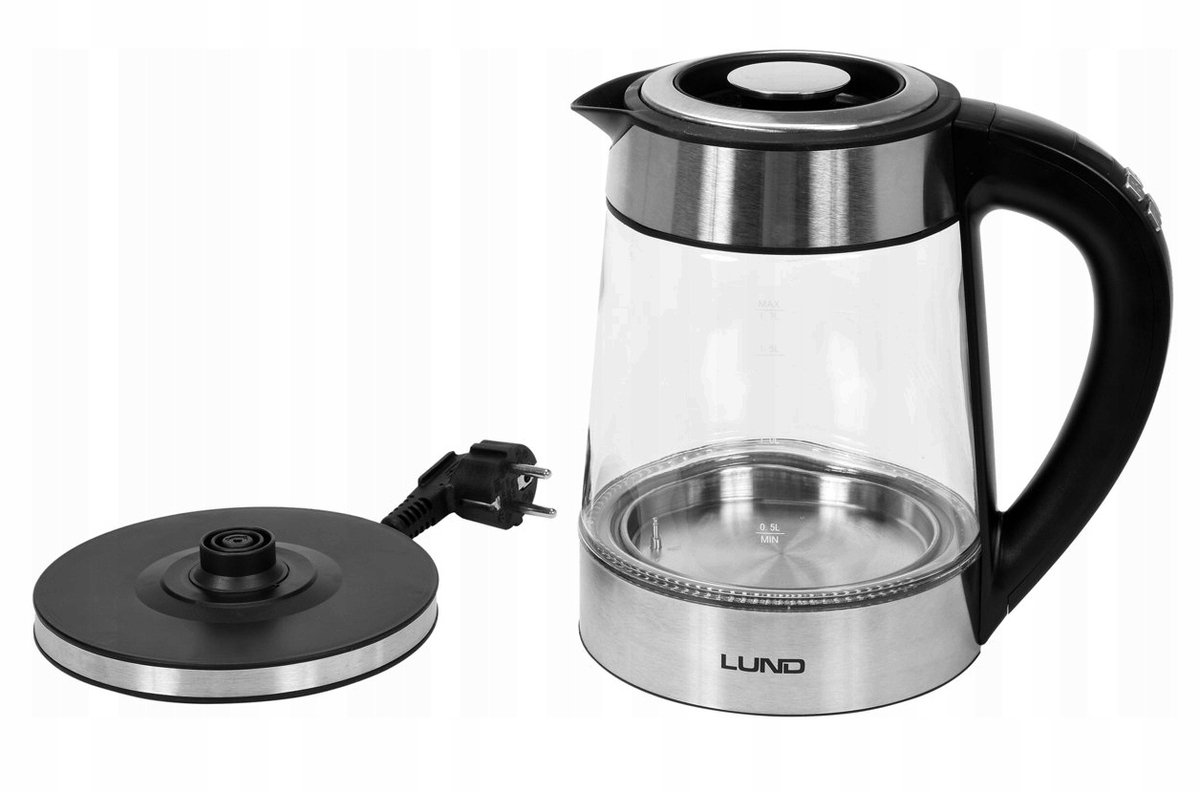 Merkloos Glazen Elektrische Waterkoker 2200W, 1.7L, LED Verlichting