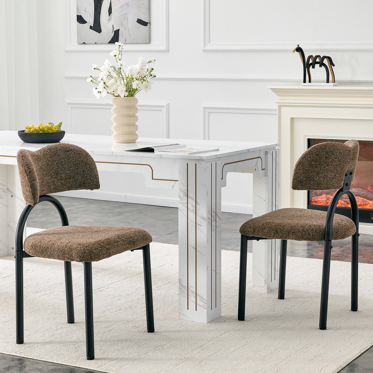 VVBV Eetkamerstoelen Set van 2 50.7x47x81.5 cm – Gestoffeerde Eetkamerstoel – Modern Design – Voor Woonkamer – Bruin