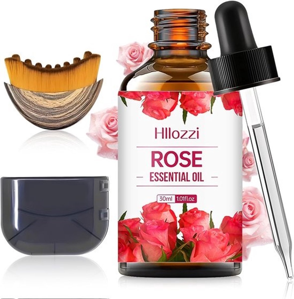 Rozenolie Set - Lichaamsverzorging Gezichtsolie - Ontspanning en Massage - Inclusief Massageborstel - 30 ml