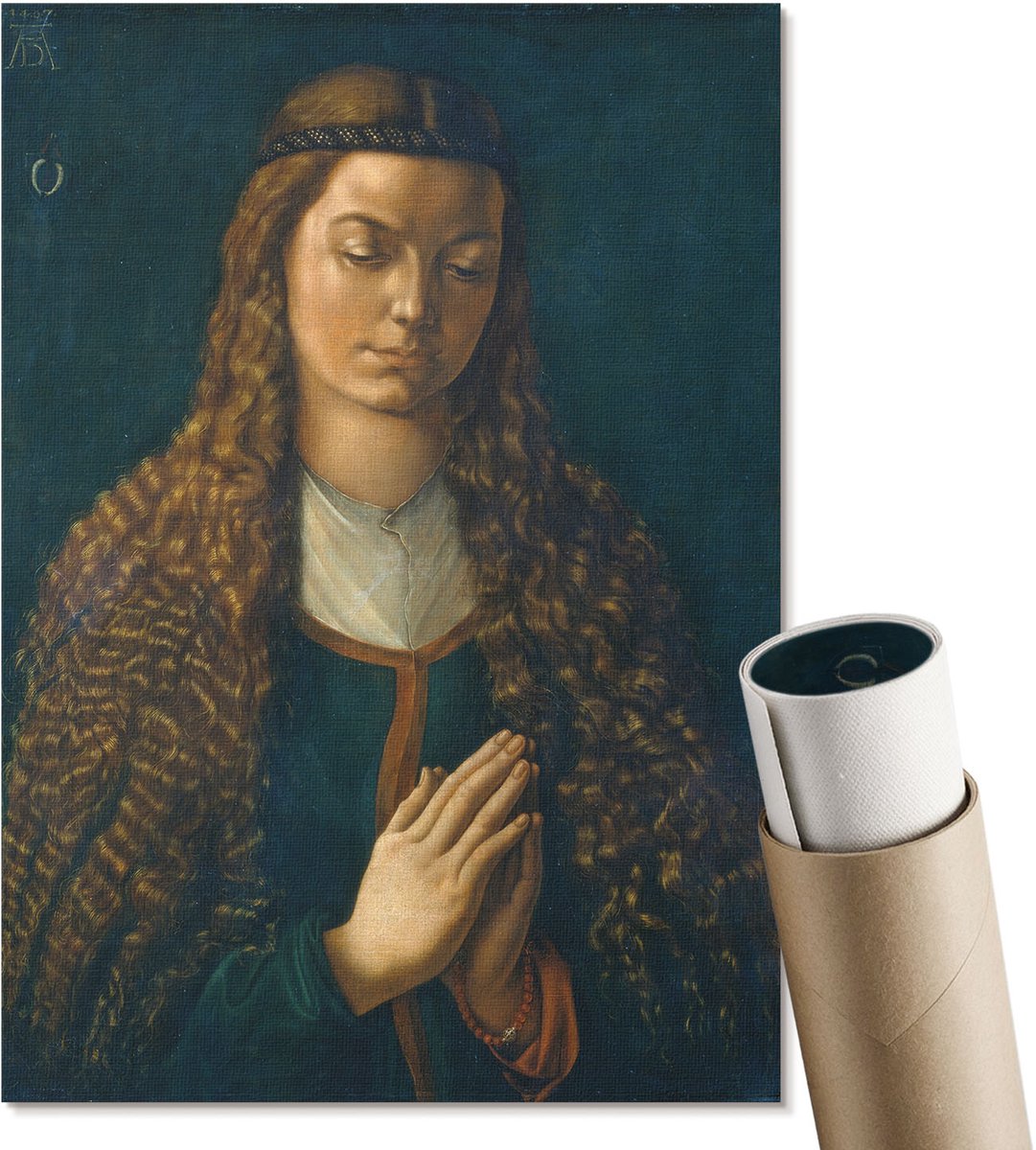 Coloray Polycanvas Wandposter - Portret Van Een Jonge Vrouw, Schilderen - A4 - Bruin Illustratie - Rechthoek - Interieurdecoratie - Woonkamer, Slaapkamer, Kantoor - Klassiek