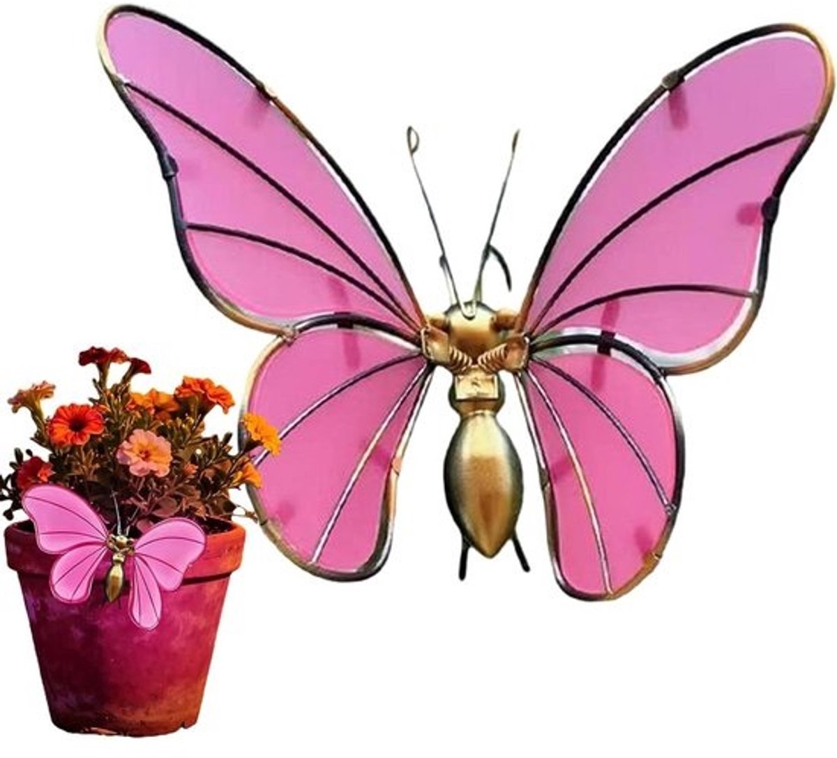 Bloempotdecoratie Vlinder - Hangende Vlinder Pot Decoratie - Tuin Verfraaien - Lichtgevend Acryl - 15 cm - Roze