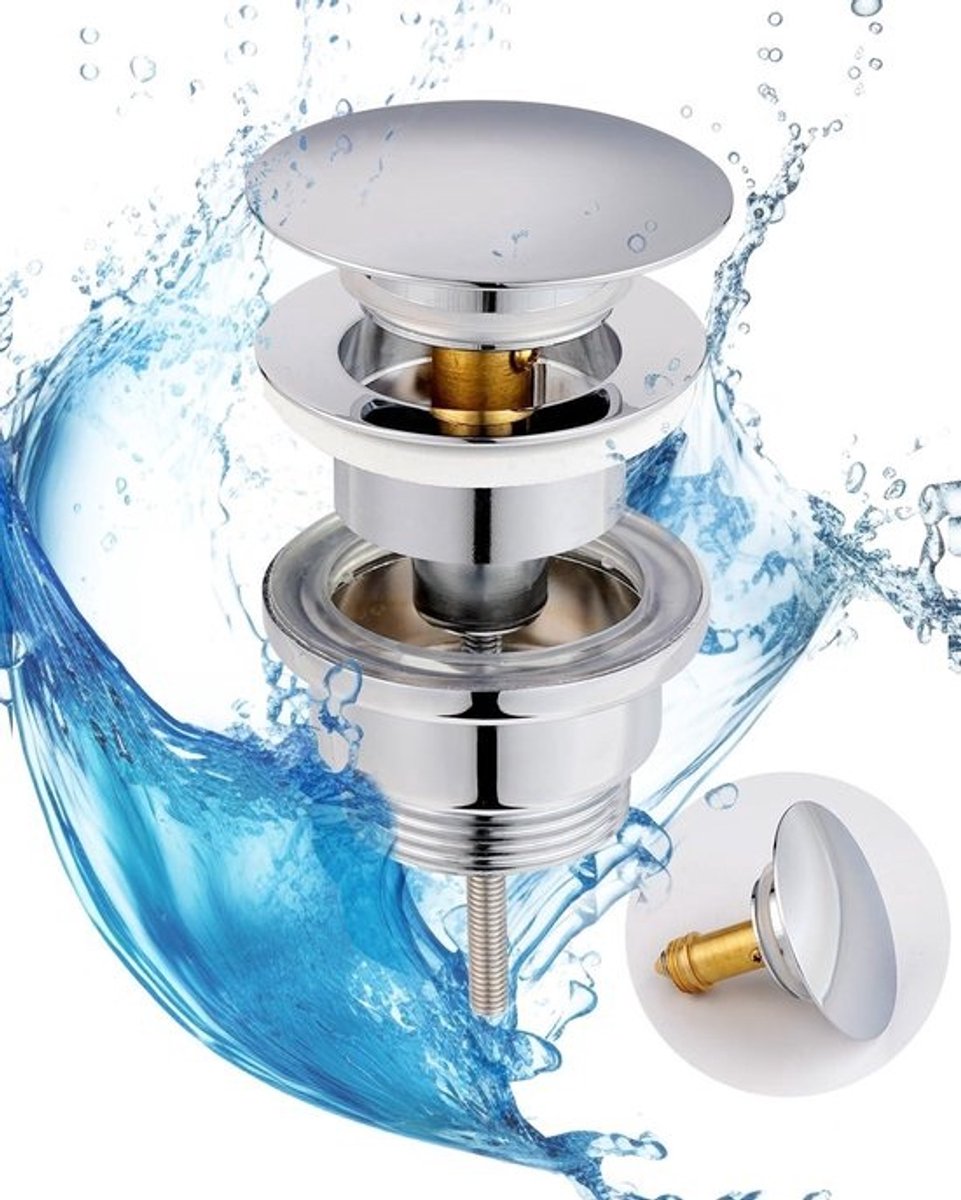 Opspringend Wasbakafval - Afvoerplug Klikklak - Badkamer Afvoer - Roestvrij Staal - 1 1/4 Inch - Zilver