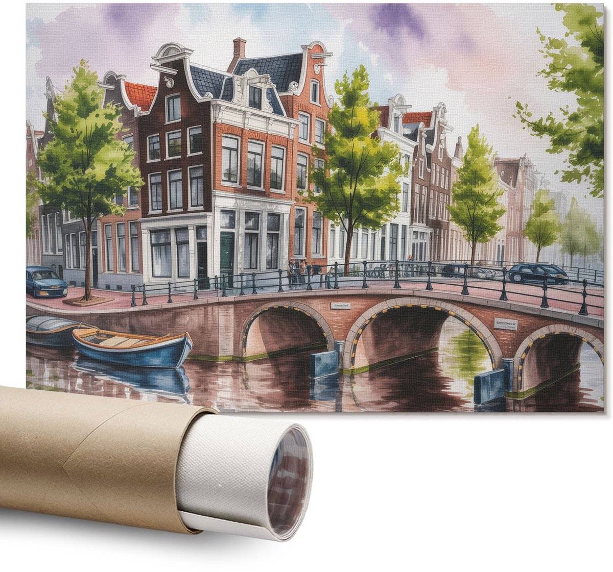 Coloray Polycanvas Wandposter – Stedelijke Sfeer, Groen – A1 – Beige Design – Rechthoek – Decoratieve Wandposter – Woonkamer – Modern