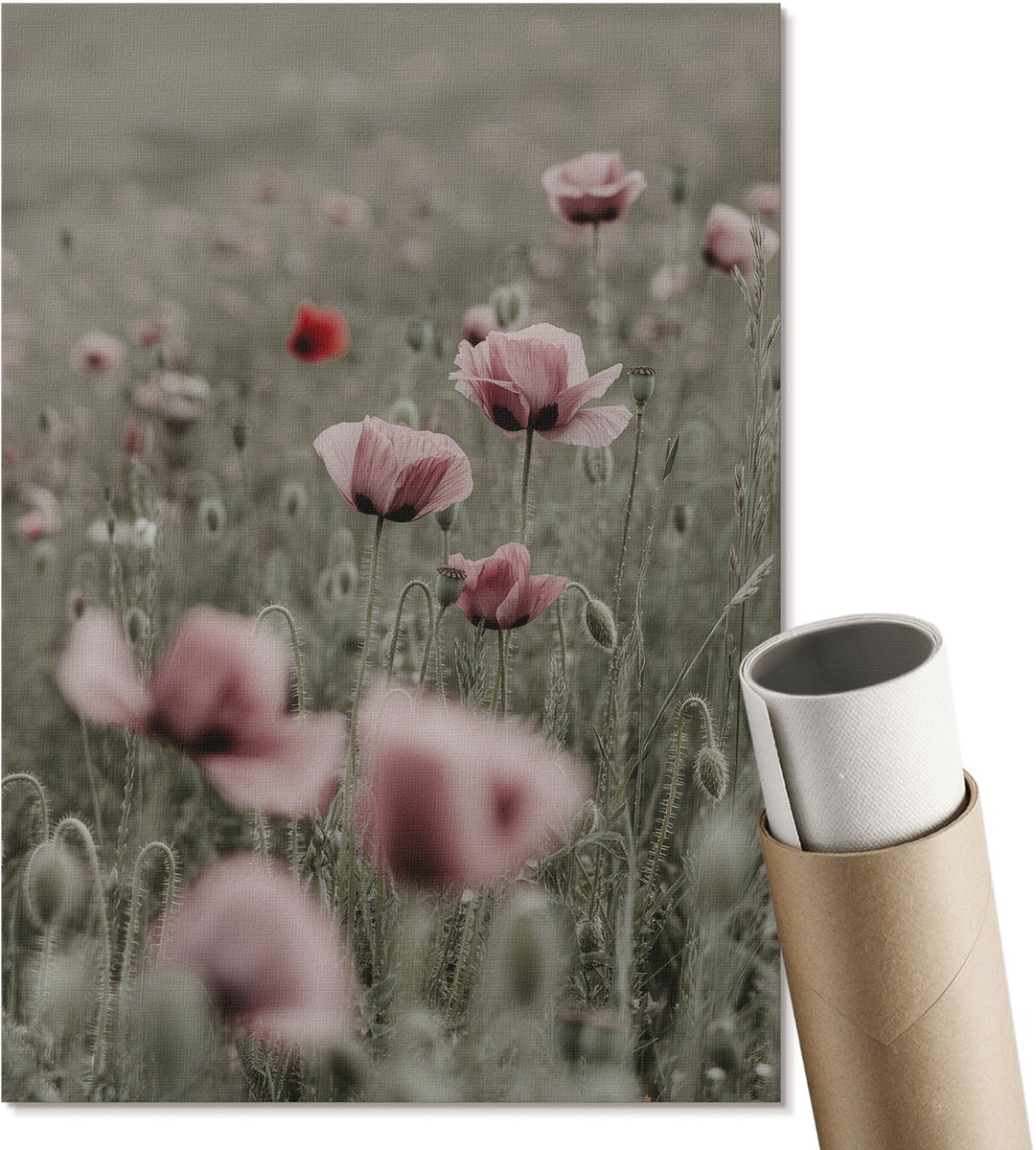 Coloray Polycanvas Wandposter - Japans Onsen-Landschap, Beige - A4 - Roze Design - Rechthoek - Canvasposter - Woonkamer - Klassiek