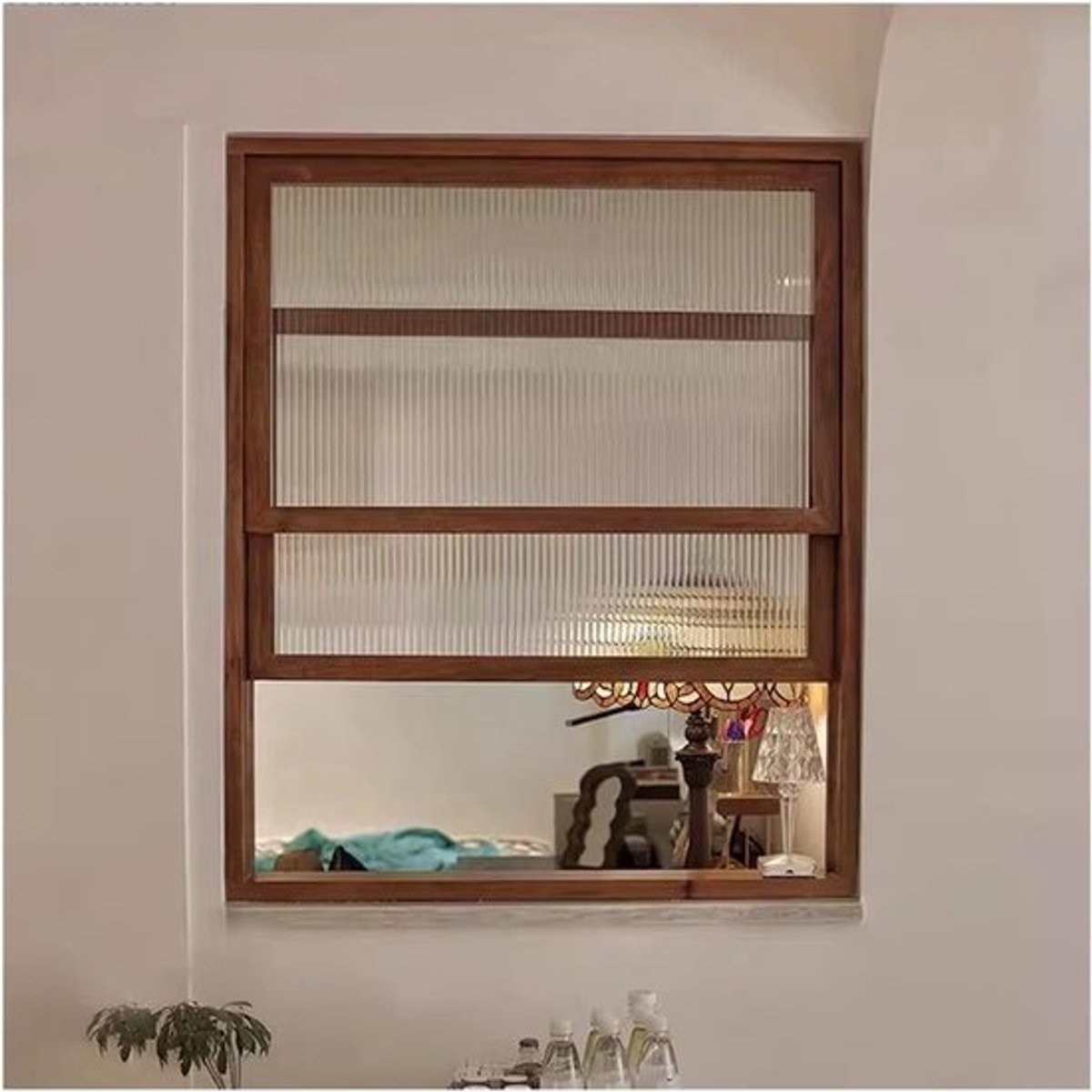 Verticale Houten Ramen - Inbouw Schuifraam - Winkel Service - Gehard Glas - 70 x 90 cm - Bruin