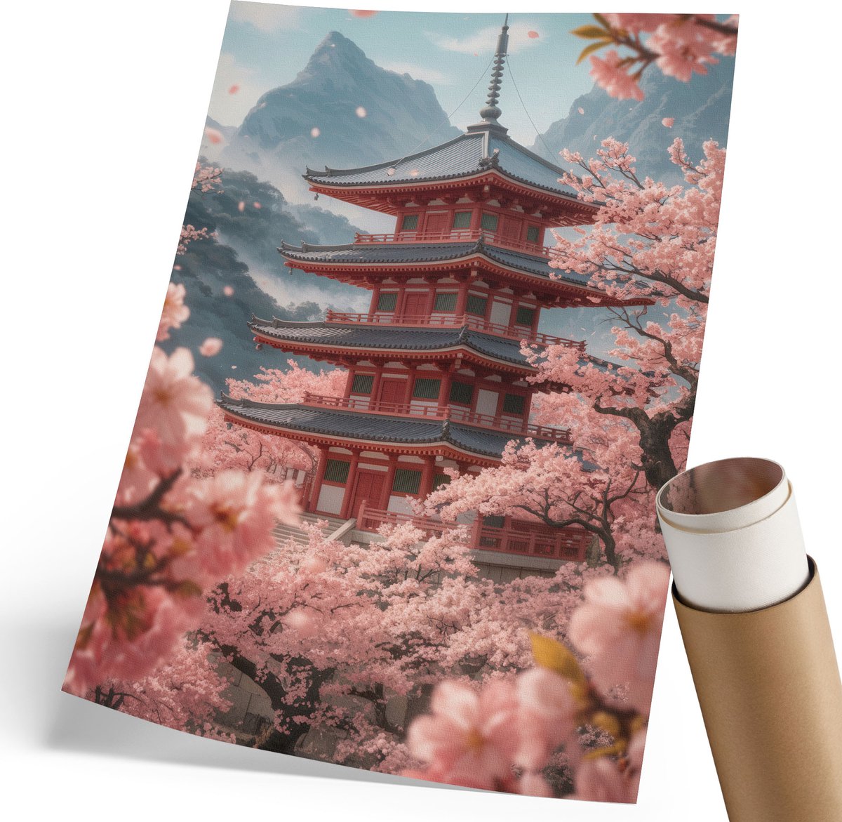 Coloray Canvas Poster Polycanvas - De Schoonheid Van Japan, Illustratie - 210 x 297 mm - Roze Patroon - Rechthoek - Wandkunst - Woonkamer, Slaapkamer, Kantoor - Japanse