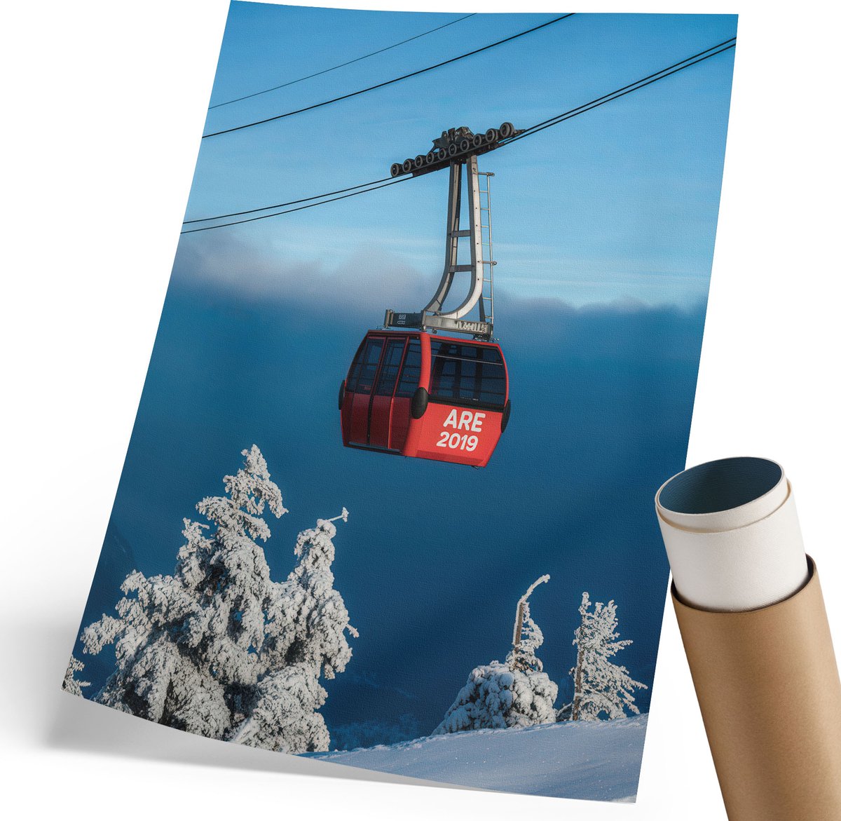 Coloray Polycanvas Poster - Berggondel, Fotografie - 210 x 297 mm - Blauw Motief - Rechthoek - Decoratieve poster - Woonkamer, Slaapkamer, Kantoor - Modern