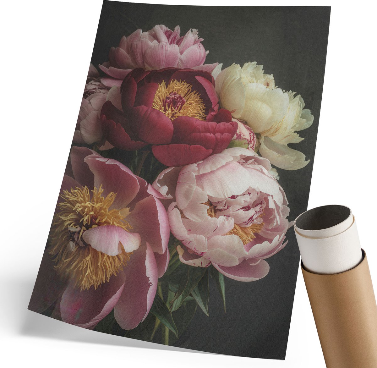 Coloray Polycanvas Wandposter - Pioenrozen, Fotografie - 210 x 297 mm - Roze Kunst - Rechthoek - Interieurdecoratie - Woonkamer, Slaapkamer, Kantoor - Klassiek