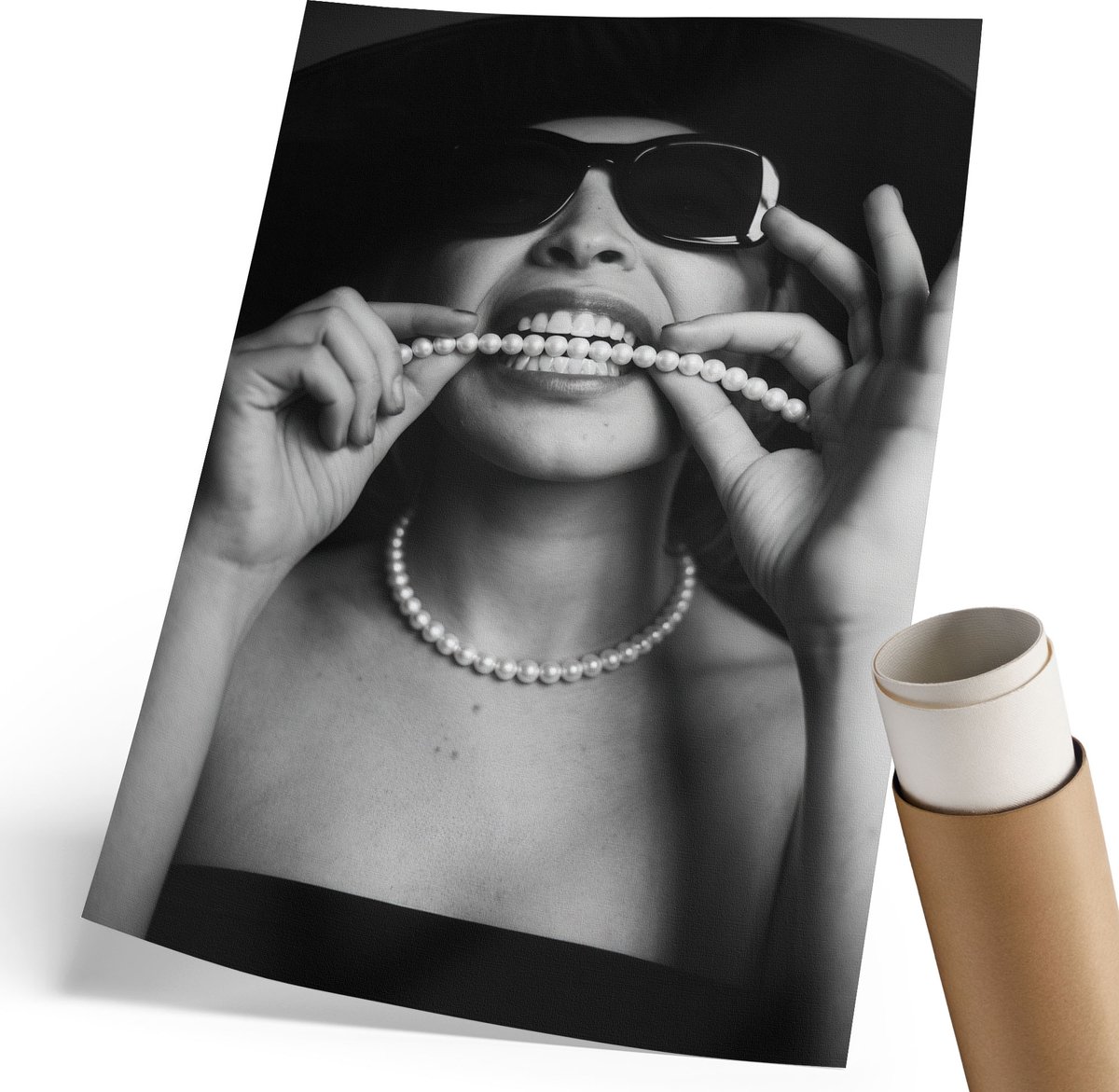 Coloray Polycanvas Wandposter - Glamoureuze Vrouw, Fotografie - 210 x 297 mm - Zwart-wit Kunst - Rechthoek - Muurkunst - Woonkamer, Slaapkamer, Kantoor - Glamour